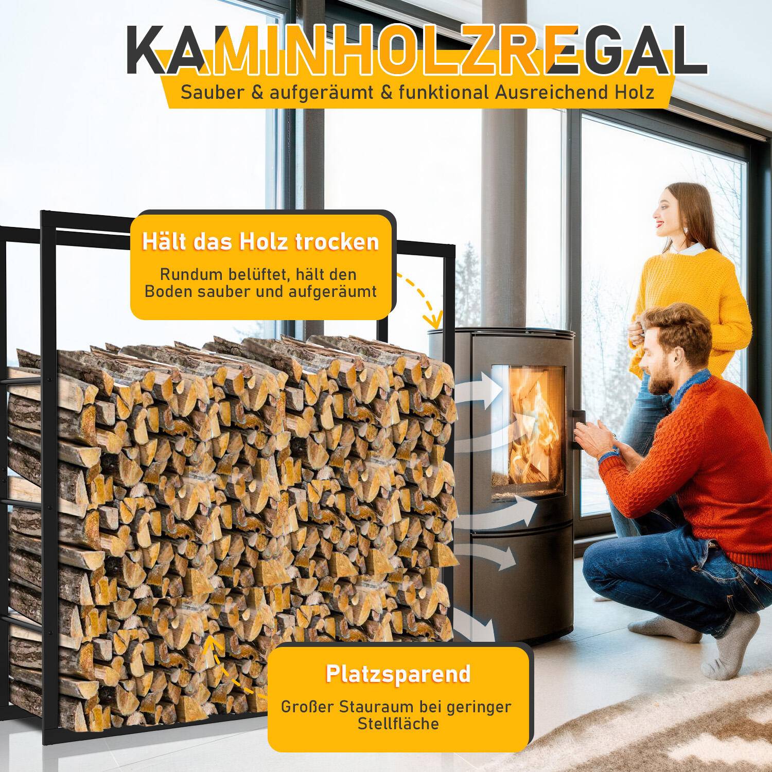 kaminholzregal Metall Brennholzregal innen außen für Feuerholz Holzlager Kaminholzständer Schwarz 150 x 100 x 25 cm