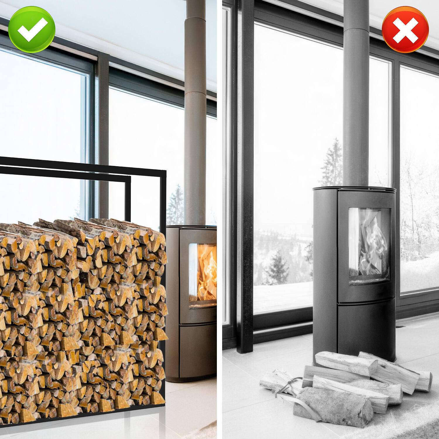 kaminholzregal Metall Brennholzregal innen außen für Feuerholz Holzlager Kaminholzständer Schwarz 150 x 100 x 25 cm