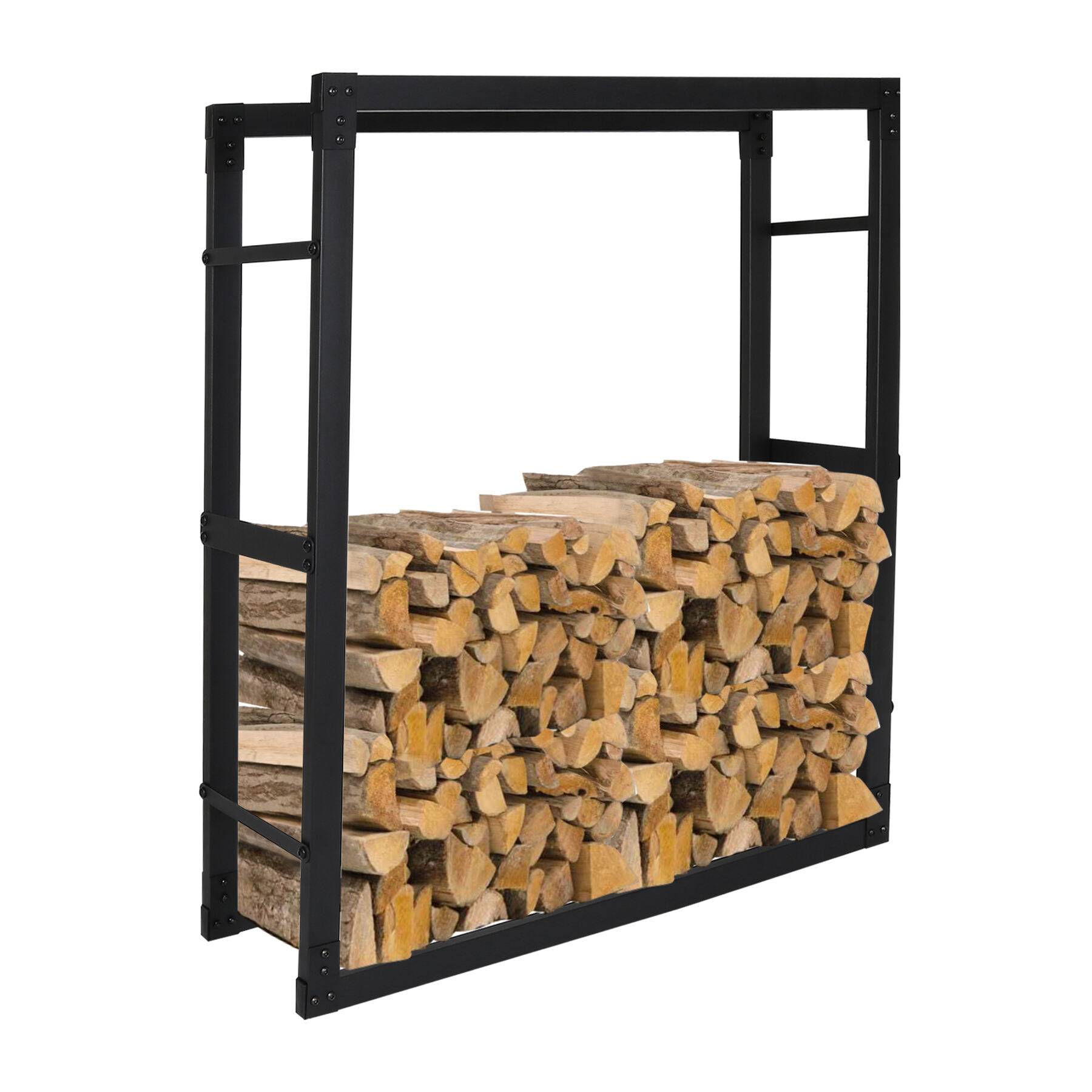 Kaminholzregal Holzkorb Ausziehbar Brennholzständer schwarzes Metall L60/80/100cm H100/125/150cm