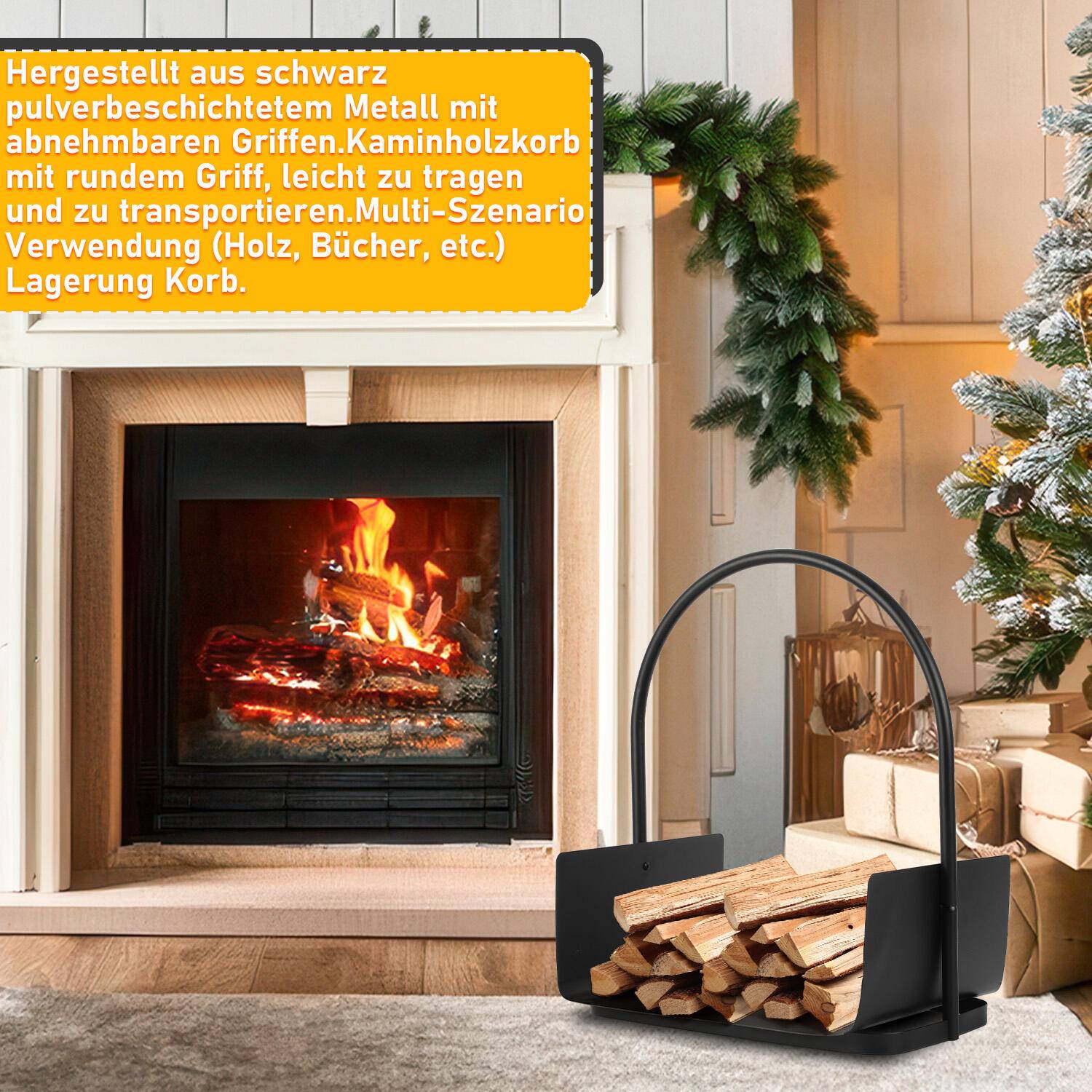 Kaminholzregal U-förmig Holzkorb Brennholzständer schwarzes Metall L40*W30*H50CM