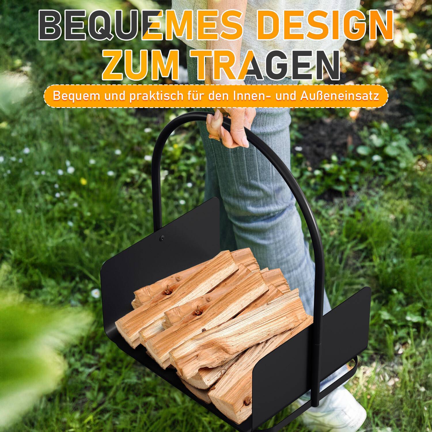 Kaminholzregal U-förmig Holzkorb Brennholzständer schwarzes Metall L40*W30*H50CM