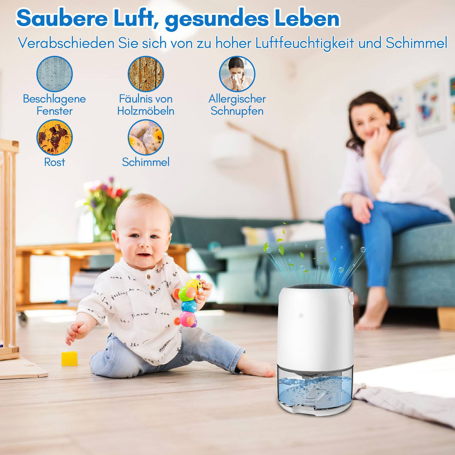 Luftentfeuchter Räume Luftbehandlung 1100ml leiser Bautrockner Raumentfeuchter