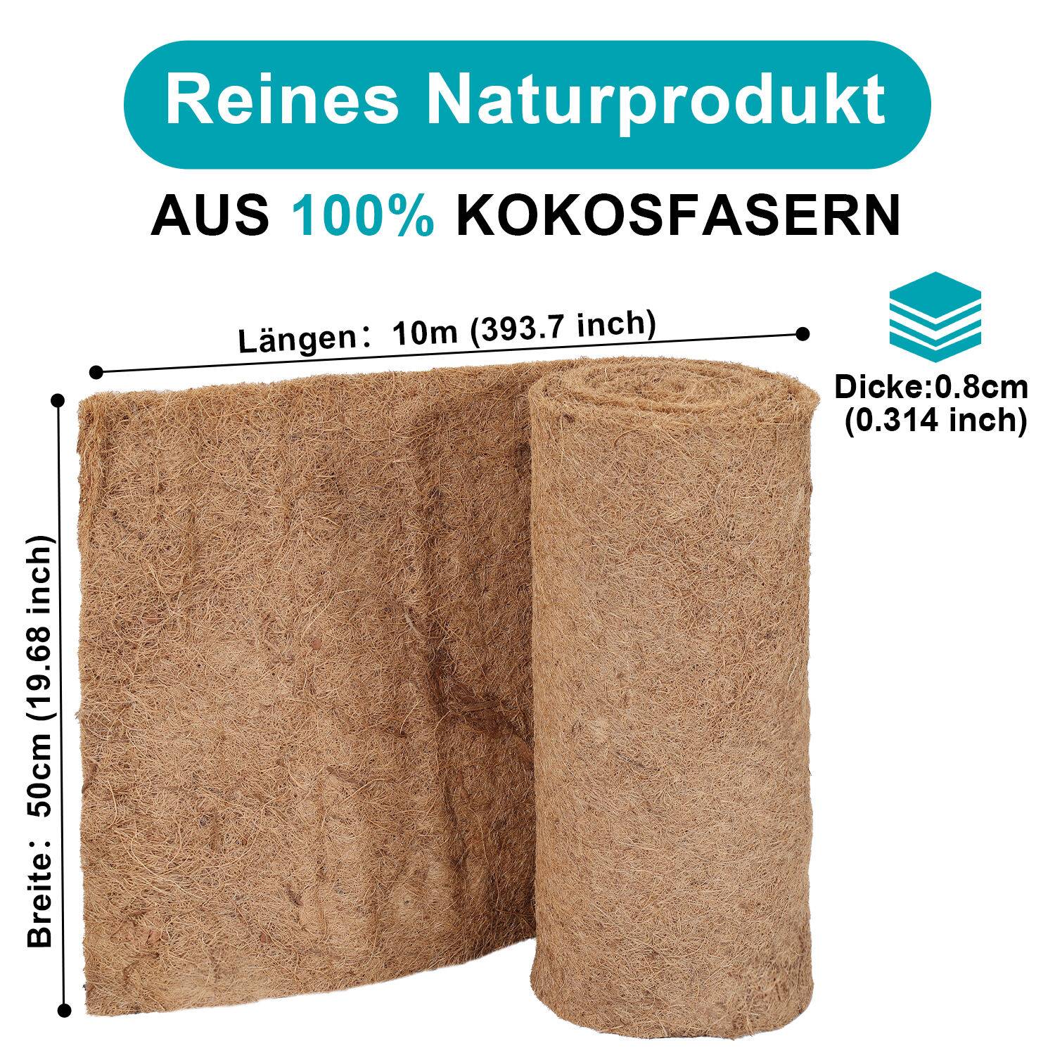 10m Kokosmatte Winterschutz Böschungsmatte Kokosfasermatte 1200g/m² 0,5m breit Winterschutz und Kälteschutz für Pflanzen