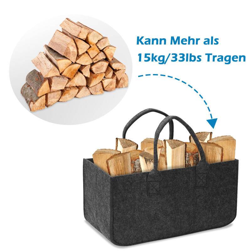 Filzkorb 6 Stück Filztaschen für kaminholz Kaminholztasche Faltbar 50x25x25CM Dunkelgrau