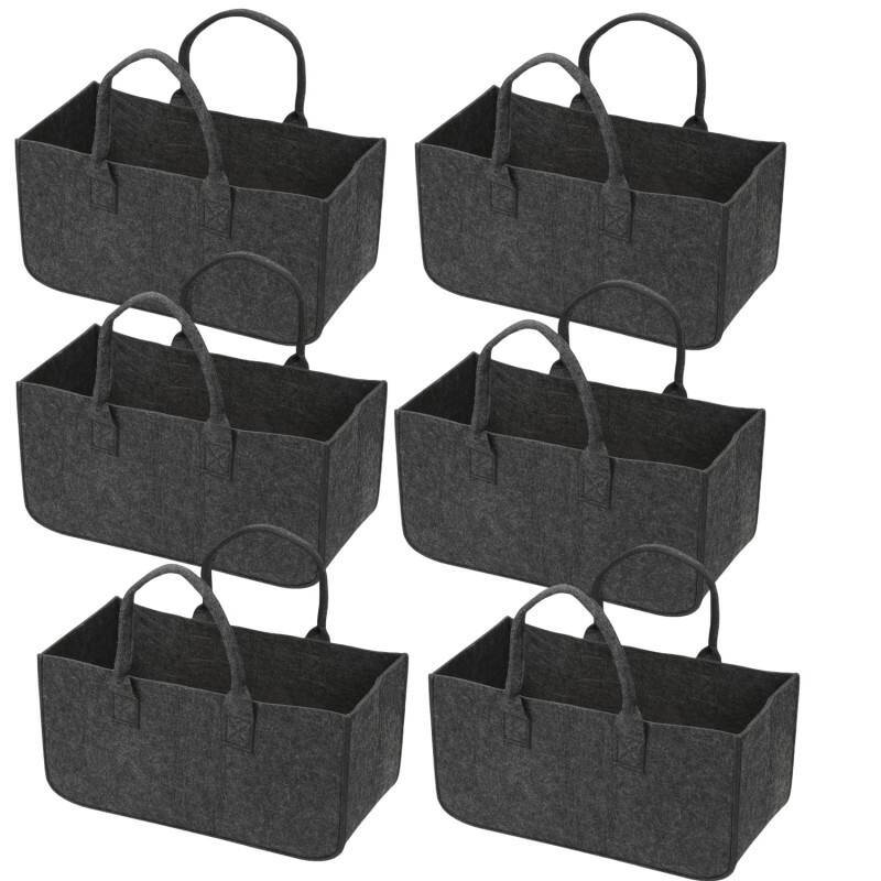 Filzkorb 6 Stück Filztaschen für kaminholz Kaminholztasche Faltbar 50x25x25CM Dunkelgrau