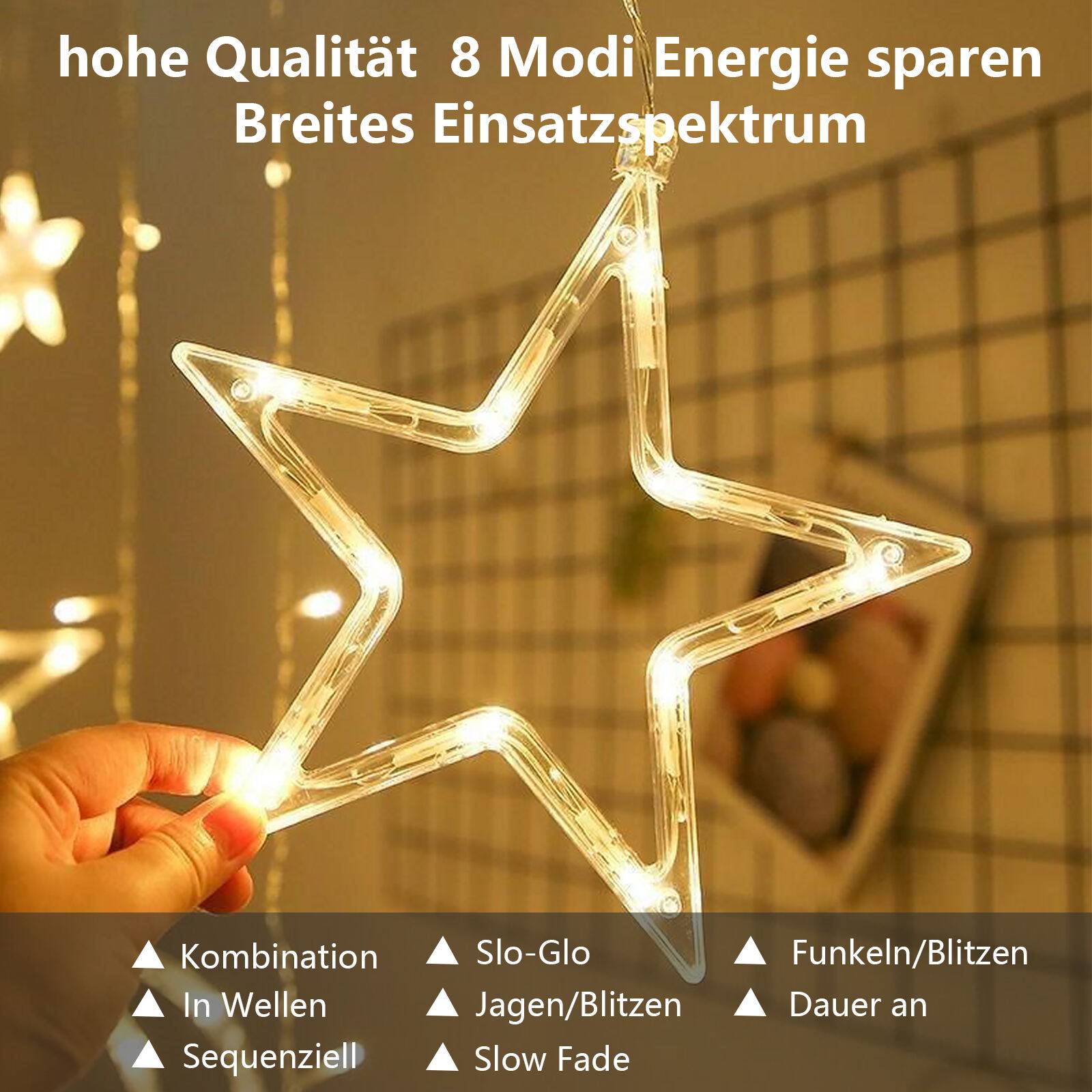 LED Lichterkette Sterne Strom 138 LED Weihnachtsbeleuchtung Fenster, Lichtervorhang Fenster Weihnachten mit 12er Sterne,Weihnachtsdeko (Warmweiß)