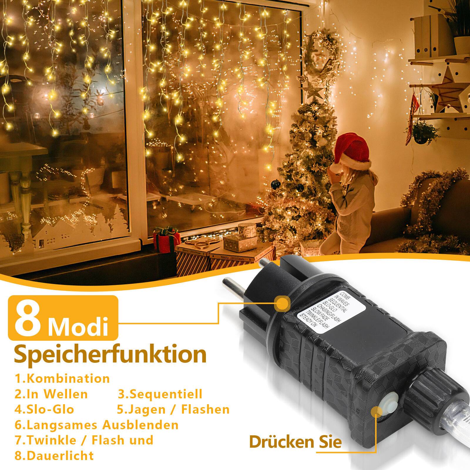 10M LED Eisregen Lichterkette Außen Innen Lichtervorhang 400 LEDs Eiszapfen Weihnachtsbeleuchtung 8 Modi Weihnachtsdeko Party Garten Warmweiß