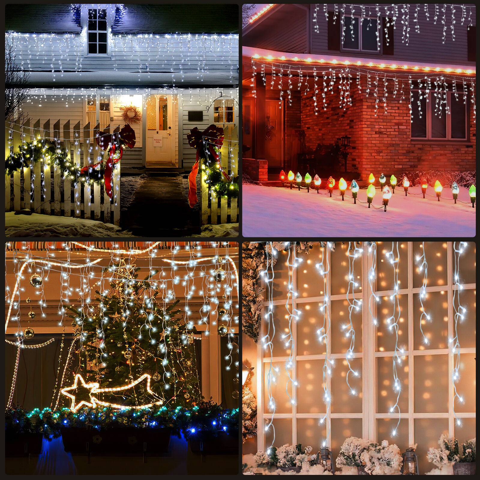 5M LED Eisregen Lichterkette Außen Innen Lichtervorhang 200 LEDs Eiszapfen Weihnachtsbeleuchtung 8 Modi Weihnachtsdeko Party Garten Kaltweiß