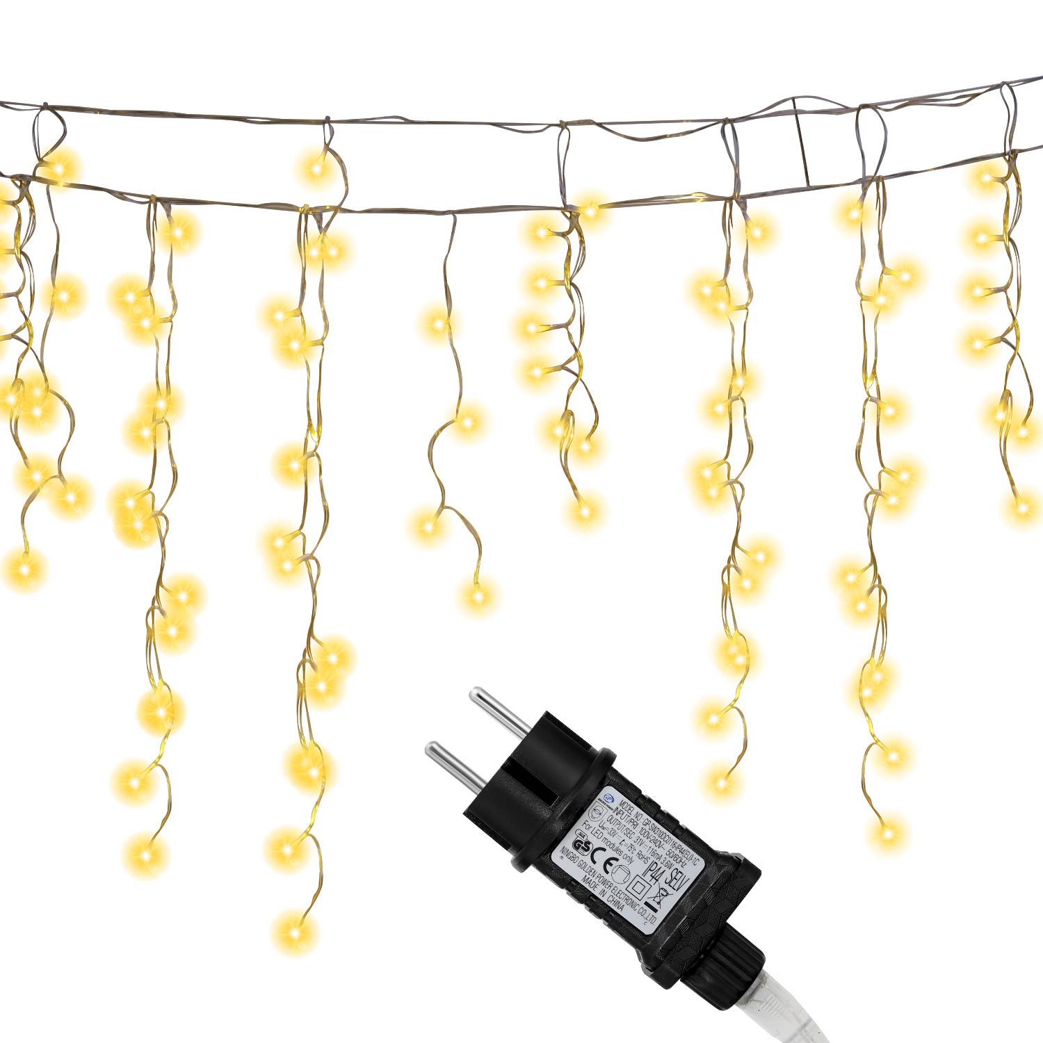 10M LED Eisregen Lichterkette Außen Innen Lichtervorhang 400 LEDs Eiszapfen Weihnachtsbeleuchtung 8 Modi Weihnachtsdeko Party Garten Warmweiß