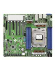 Ein Computermainboard mit mehreren Steckplätzen für RAM, einer zentralen CPU-Buchse, verschiedenen Steckverbindern und integrierten Schaltkreisen auf einer grünen Platine.