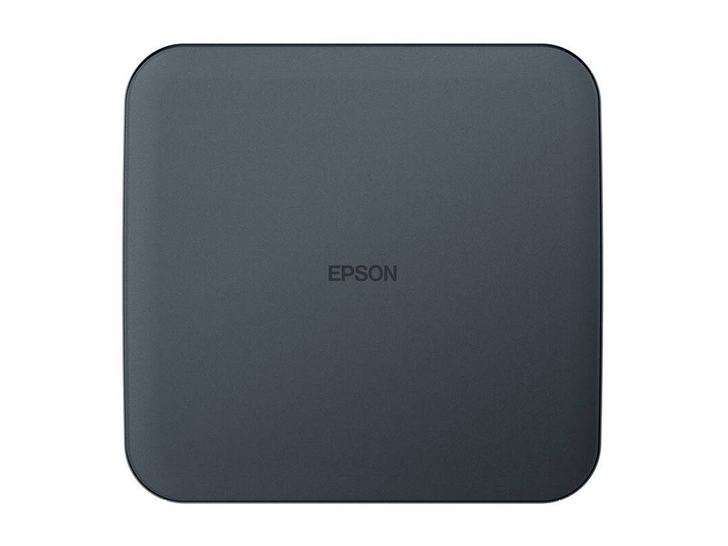 Ein kompakter, schlanker Epson-Scanner mit einem dunkelgrauen Deckel, entwickelt für effizientes Dokumentenscannen, geeignet für Büro- oder Heimanwendungen.