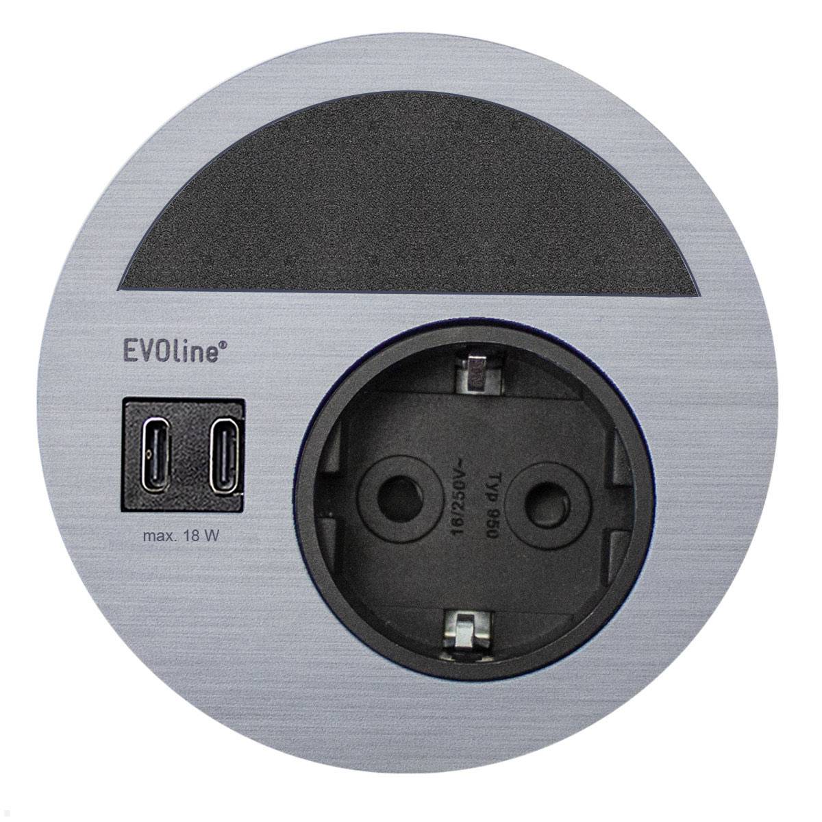 EVOline Circle80 Einbausteckdose mit USB-Charger C/C geschlossen, Edelstahl-Opti...