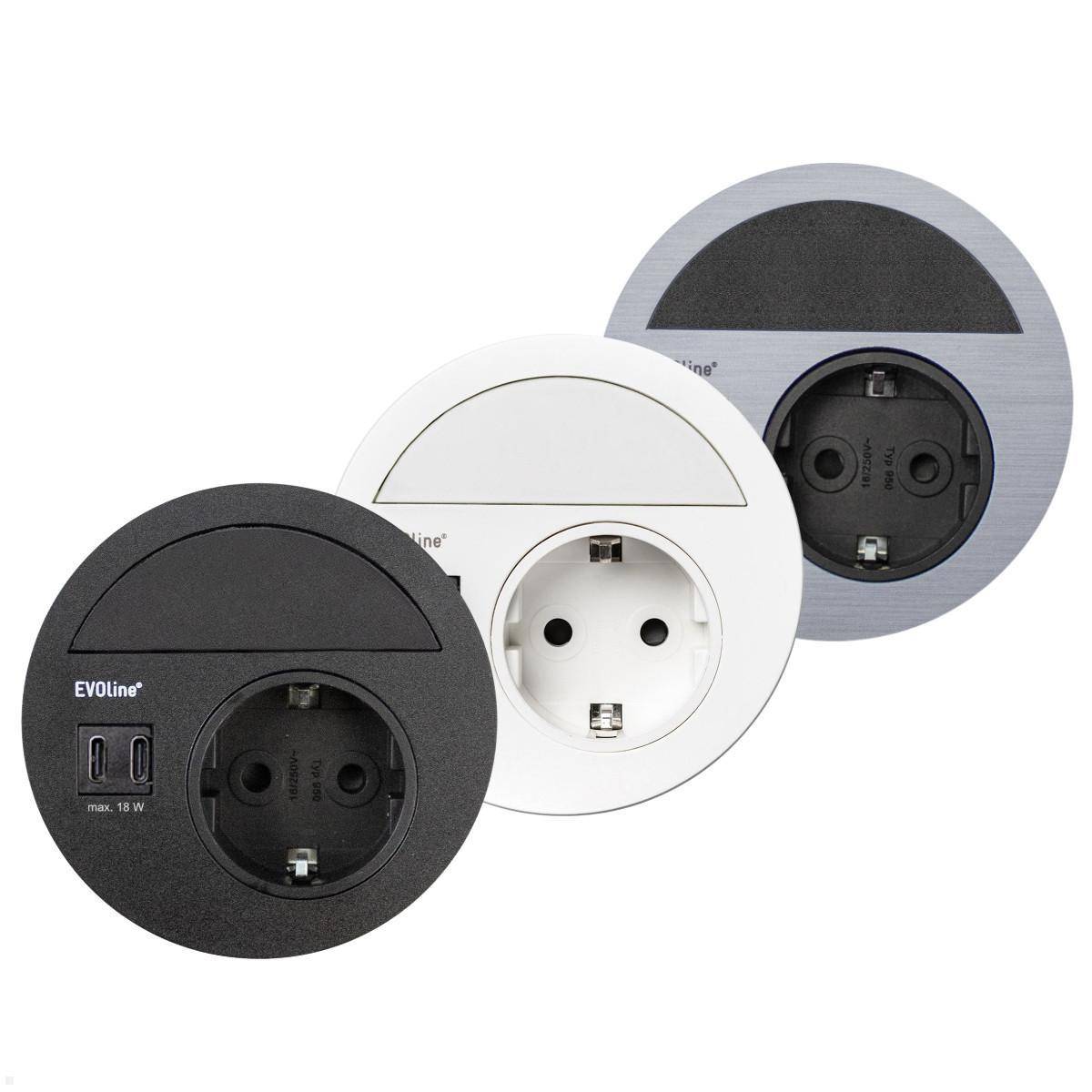 EVOline Circle80 Einbausteckdose mit USB-Charger C/C geschlossen, schwarz