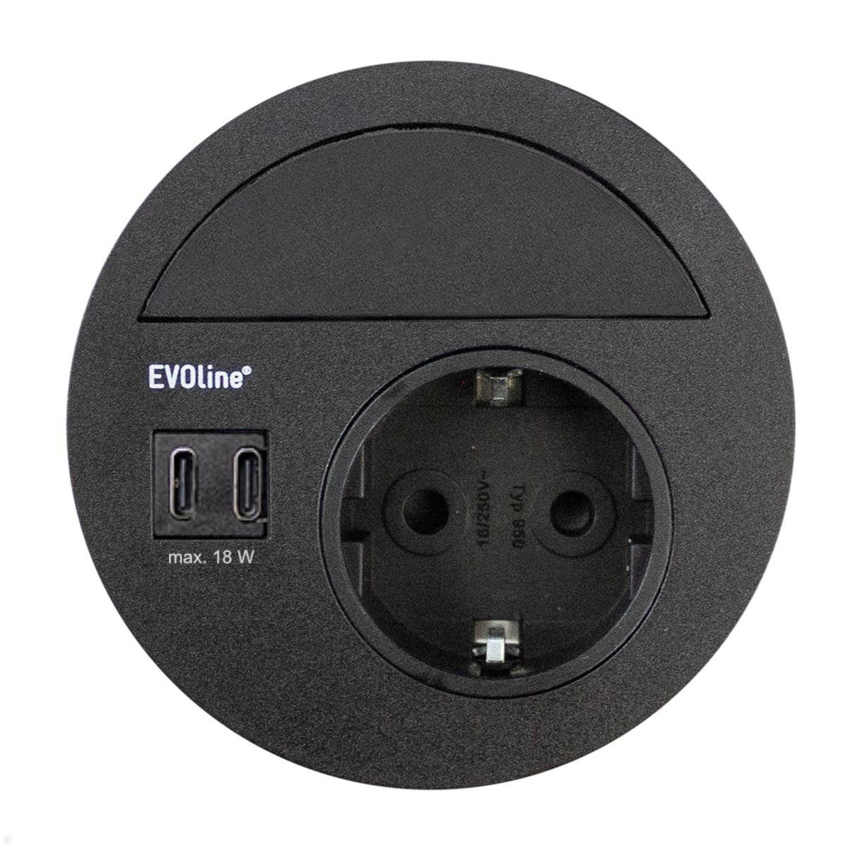 EVOline Circle80 Einbausteckdose mit USB-Charger C/C geschlossen, schwarz
