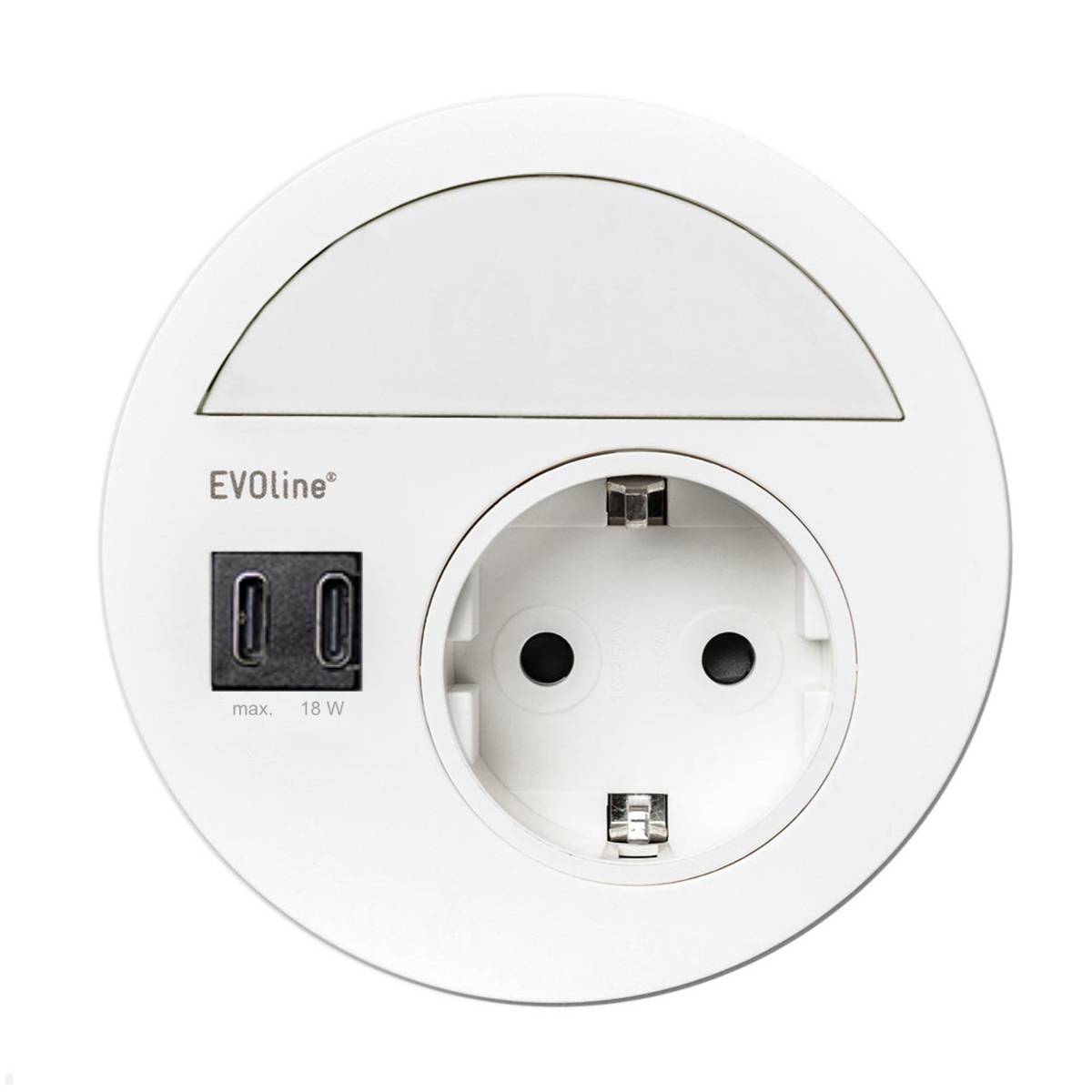 EVOline Circle80 Einbausteckdose mit USB-Charger C/C geschlossen, weiß
