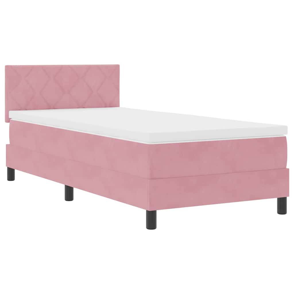 vidaXL LED Boxspringbett mit LED-Lichtleisten Rosa 100 x 200 cm Samt
