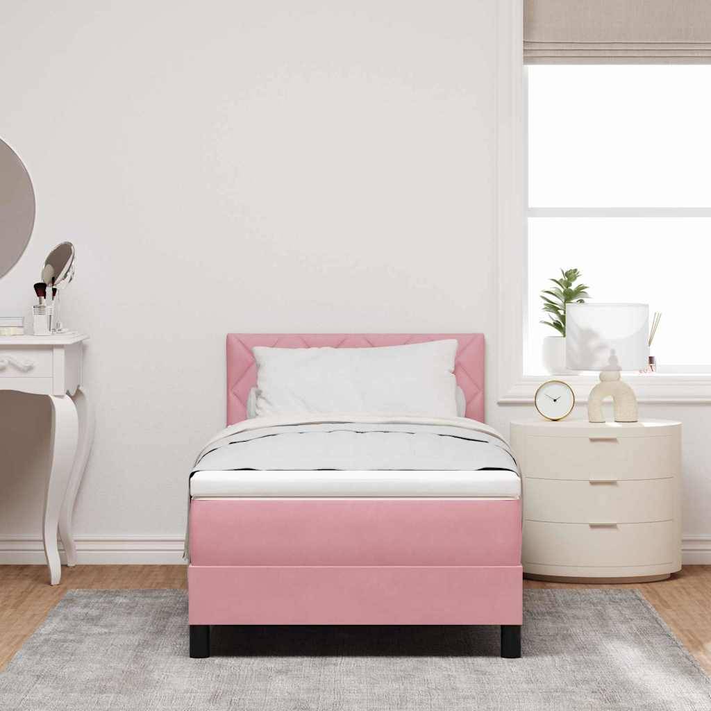 vidaXL LED Boxspringbett mit LED-Lichtleisten Rosa 100 x 200 cm Samt