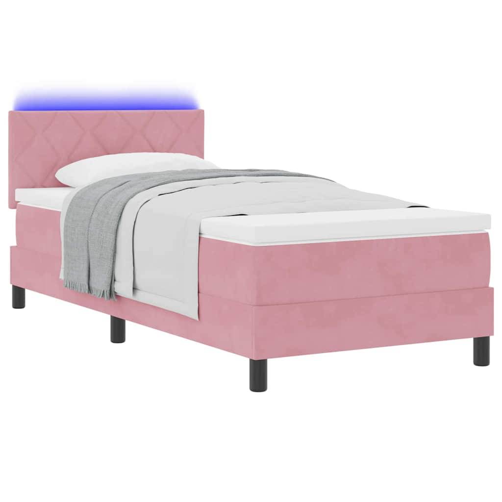 vidaXL LED Boxspringbett mit LED-Lichtleisten Rosa 100 x 200 cm Samt