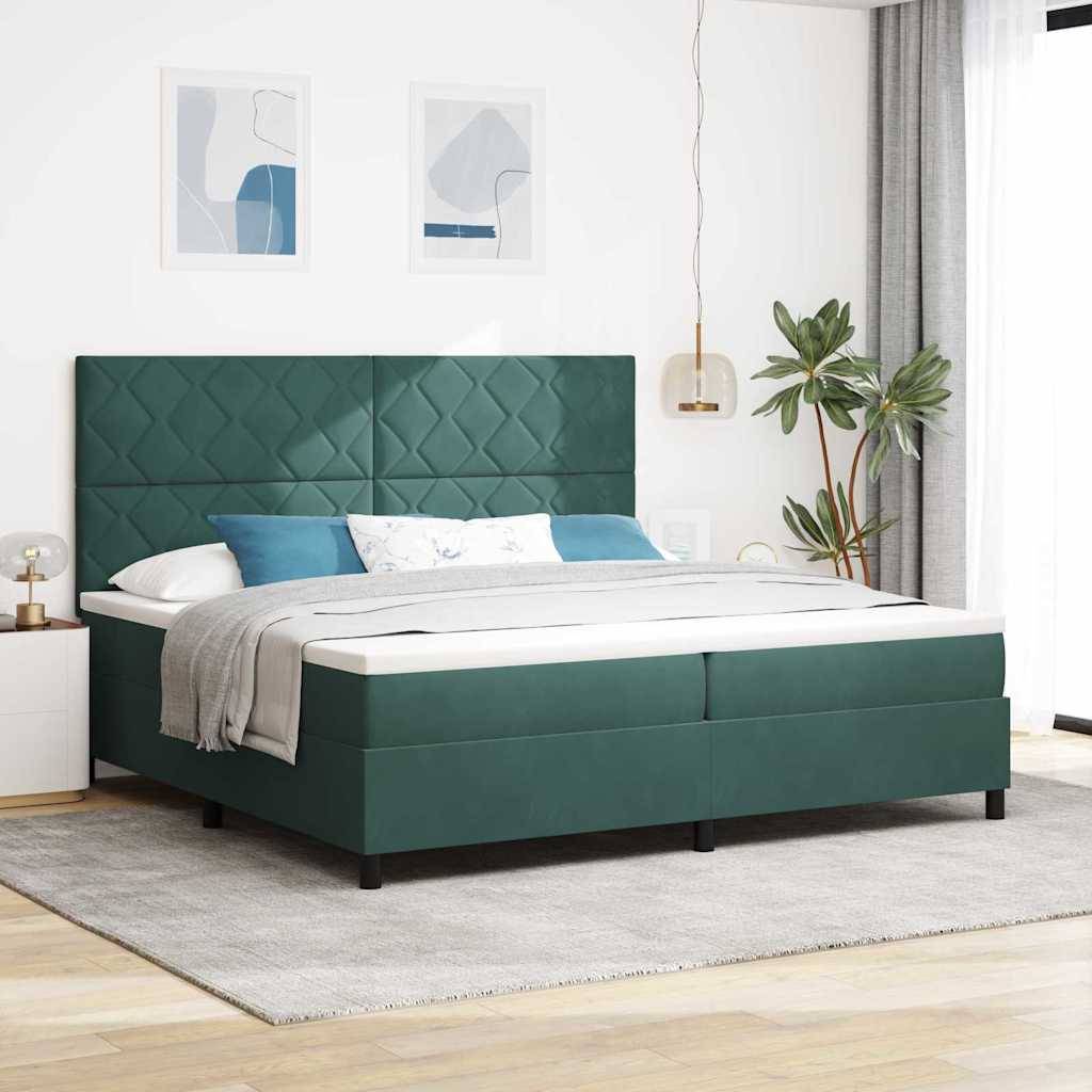 vidaXL LED Boxspringbett mit Matratze Dunkelgrün 200 x 200 cm Stoff