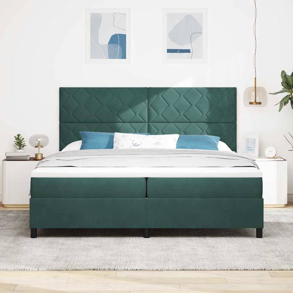 vidaXL LED Boxspringbett mit Matratze Dunkelgrün 200 x 200 cm Stoff