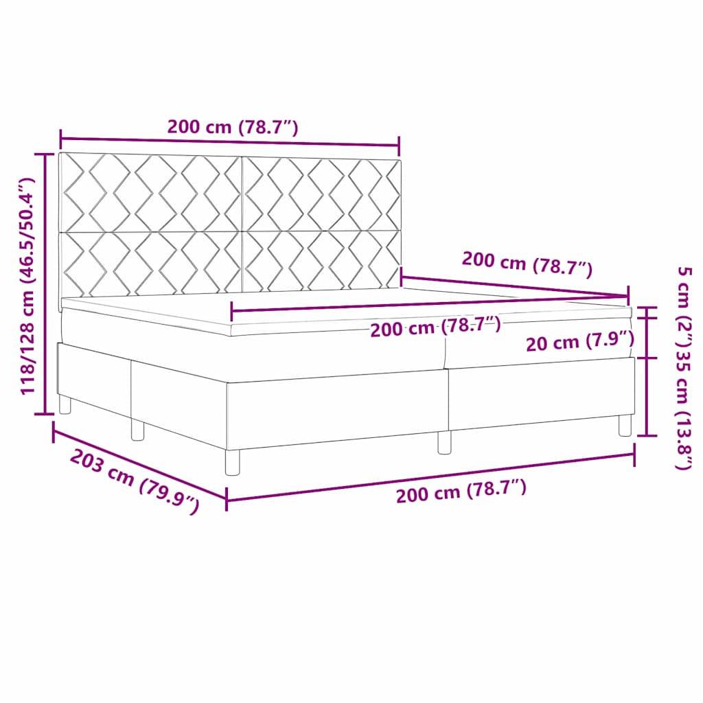 vidaXL LED Boxspringbett mit Matratze Dunkelgrün 200 x 200 cm Stoff