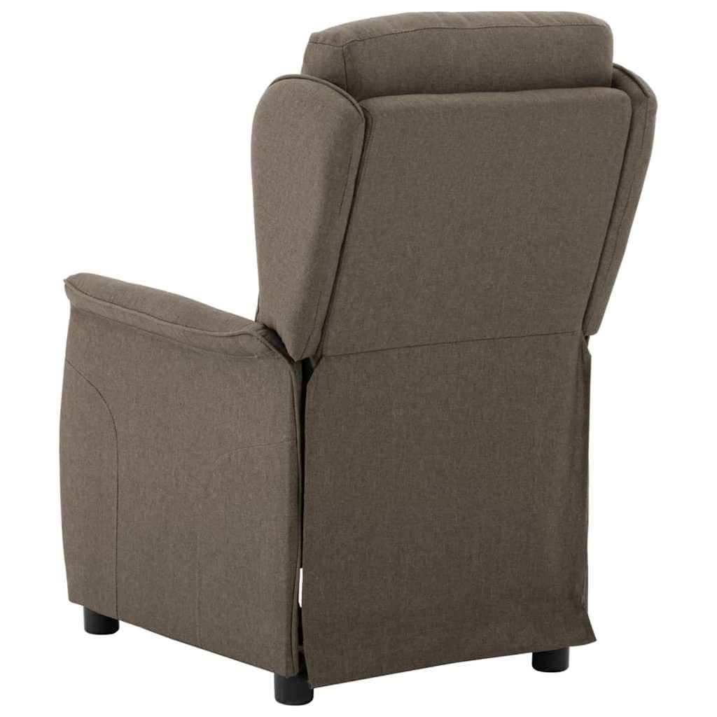 Ein brauner gepolsterter Relaxsessel, von hinten gezeigt, wobei seine gepolsterte Rückenlehne und Armlehnen hervorgehoben werden.