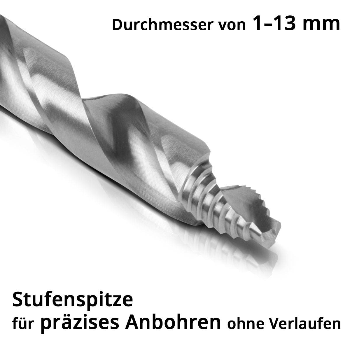 STAHLWERK HSS-Spiralbohrer 25er Set 1-13mm HSS Bohrer Satz für Stahl Acryl Holz