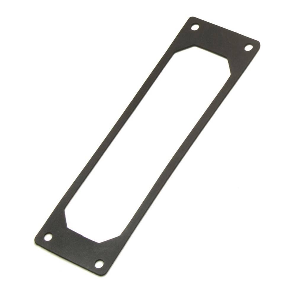 Rechteckige Metallhalterung mit vier Befestigungslöchern, verwendet für Montagezwecke.