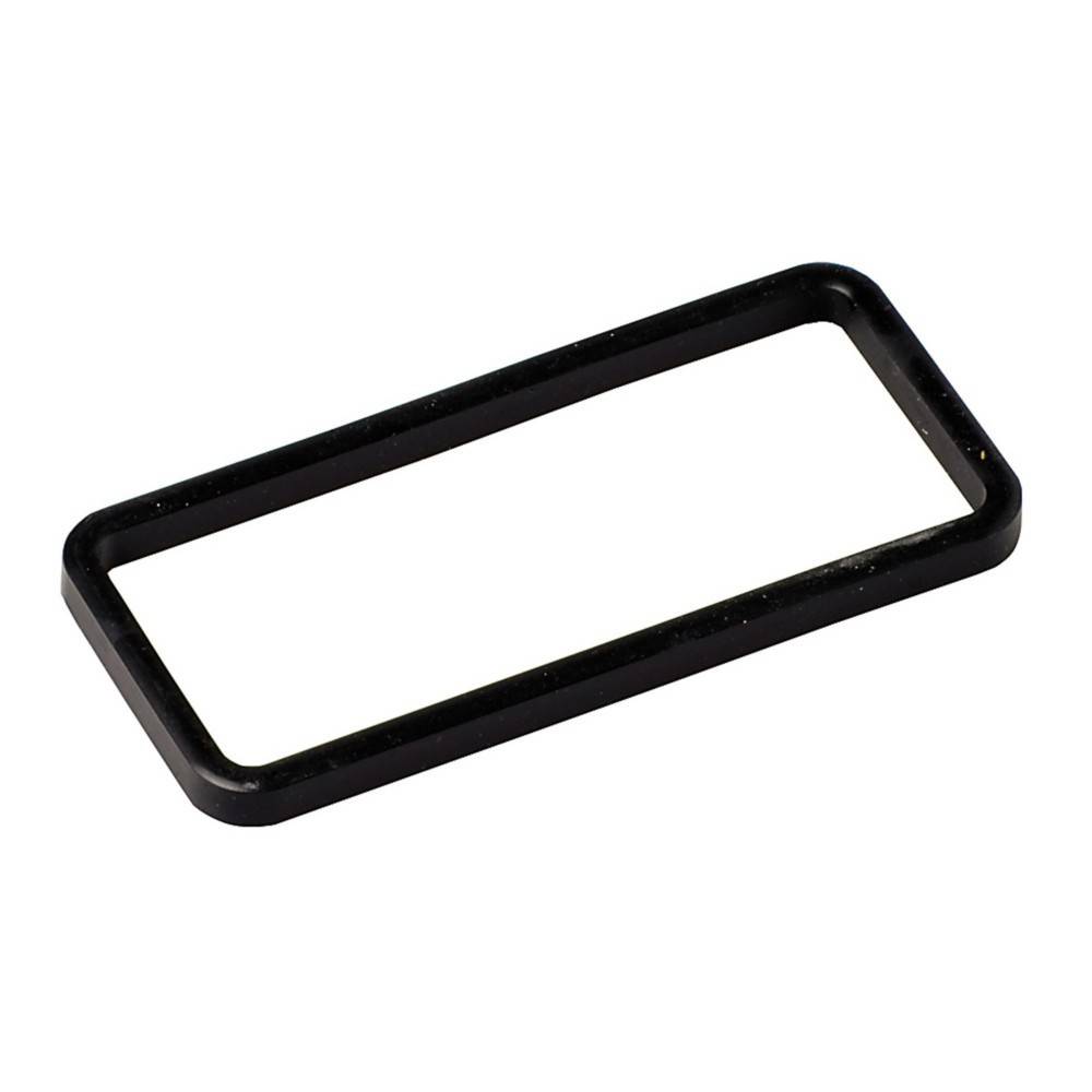 Ein schwarzer Gummirechteck-Dichtungsring vor einem weißen Hintergrund.