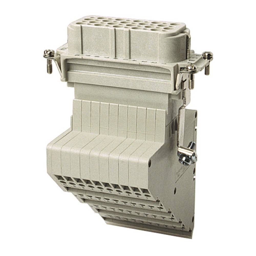 Ein beiger elektrischer Verbinder mit einer Mehrfach-Schnittstelle, entwickelt für industrielle oder elektronische Ausrüstung, ausgestattet mit metallischen Befestigungsclips.