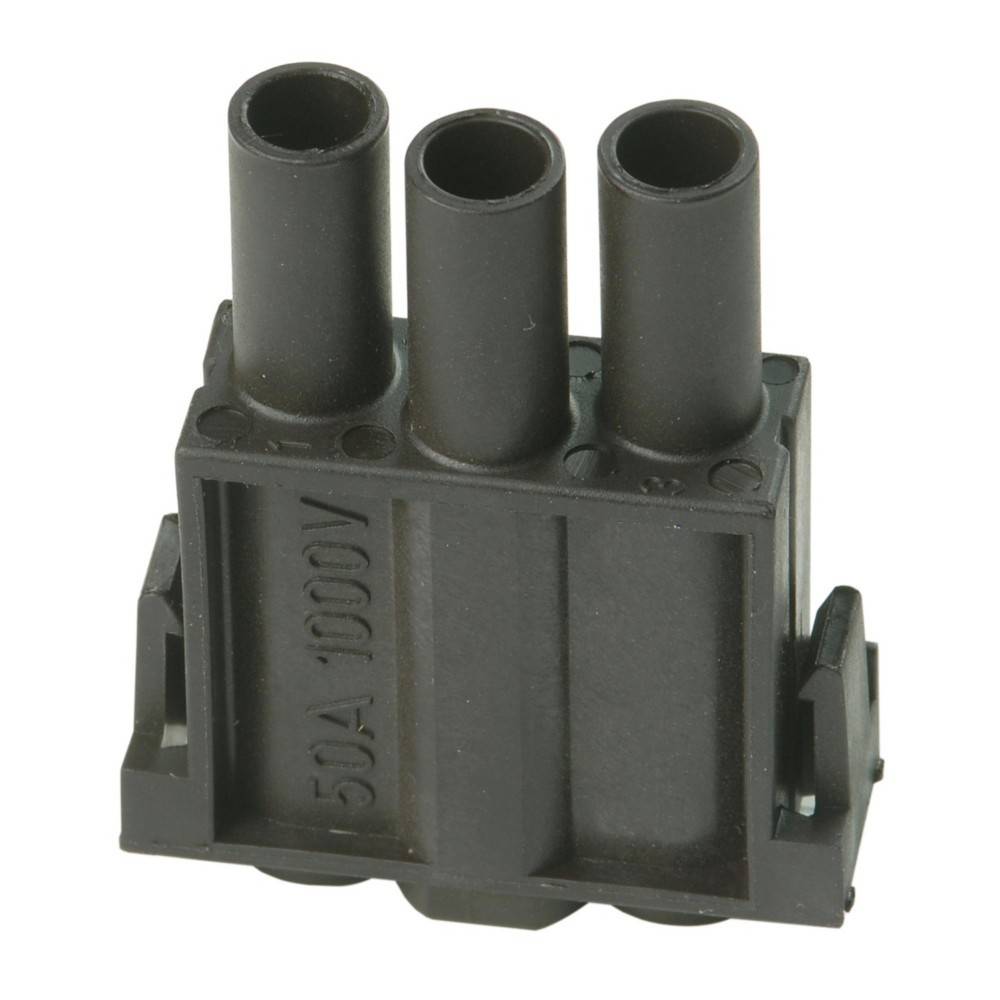 Dreipol-schwarzer elektrischer Verbinder, geeignet für 50A und 1000V, konzipiert für industrielle Anwendungen.