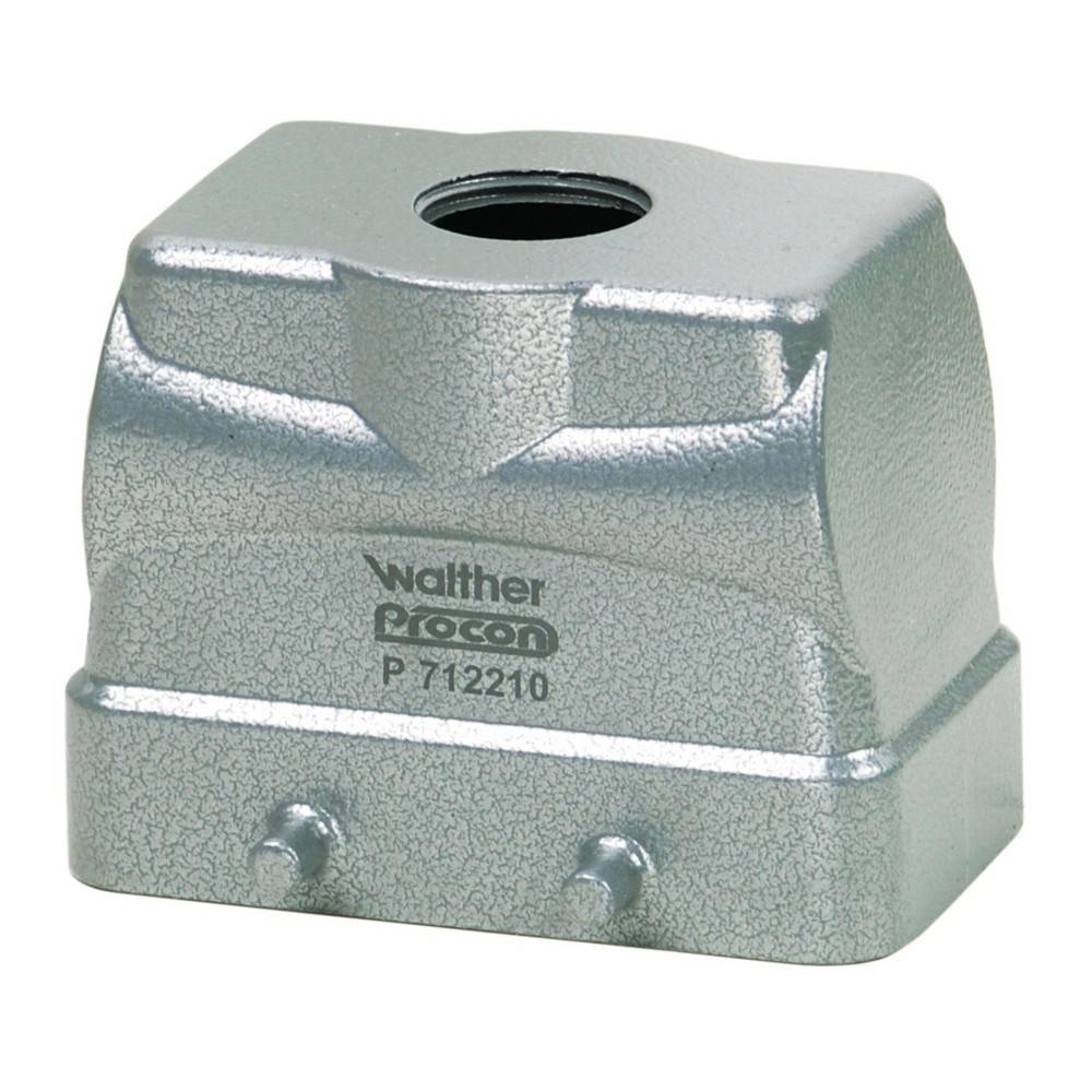 Ein grauer, metallischer Walther Procon Industrieteil mit einem Loch oben und zwei Vorsprüngen unten.