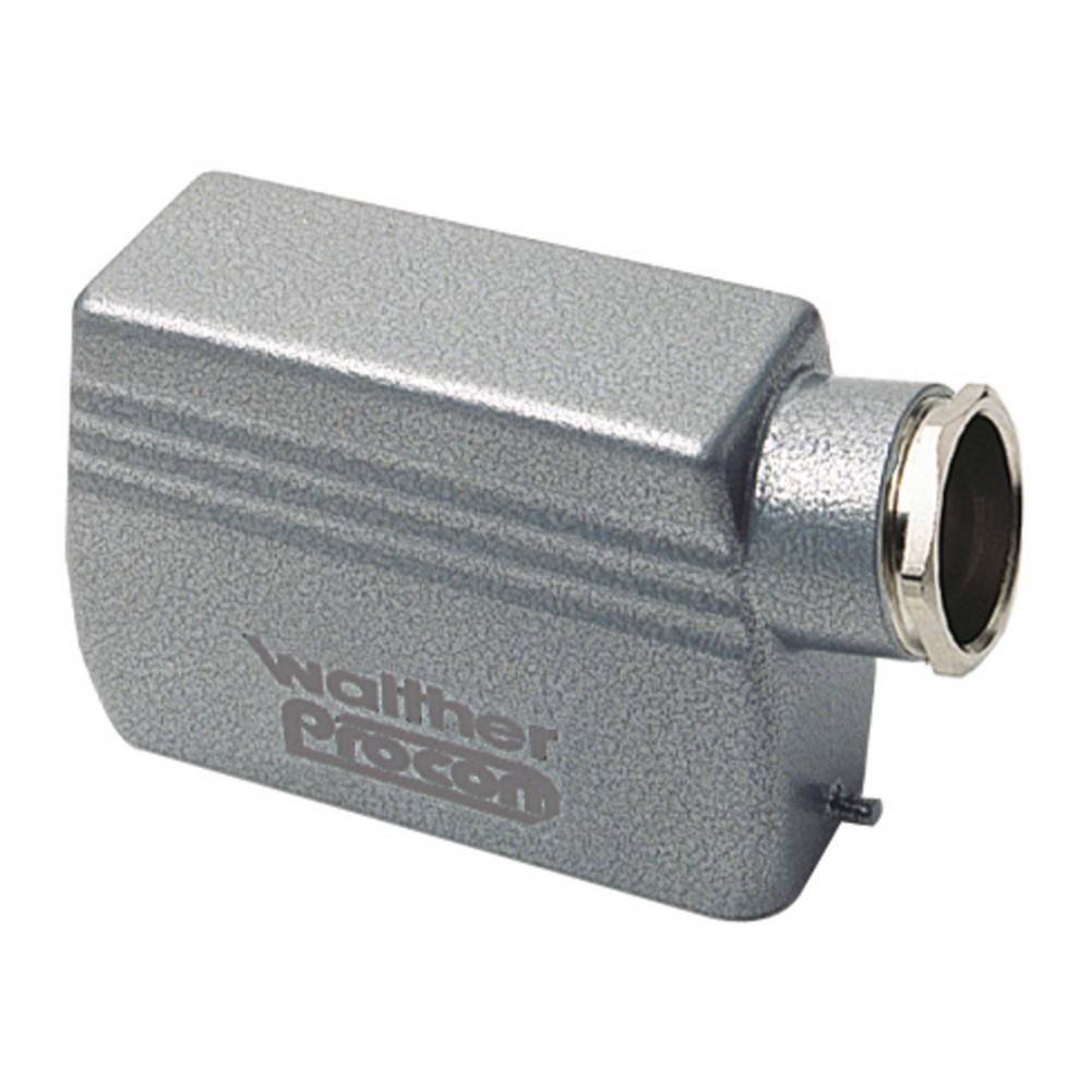 Graues rechteckiges Metallverbindungsgehäuse mit Walther-Procon-Logo an der Seite, versehen mit einer silbernen Gewindekupplung.