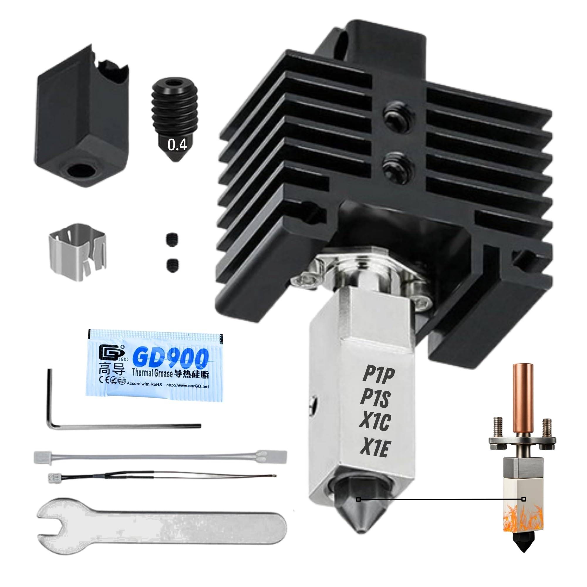 TR-Heat-Q1 Hotend Kit 3.0 für Bambu Lab 3D-Drucker P1P P1S X1 X1C X1E Düse 0,4mm Heizblock Heating Block
