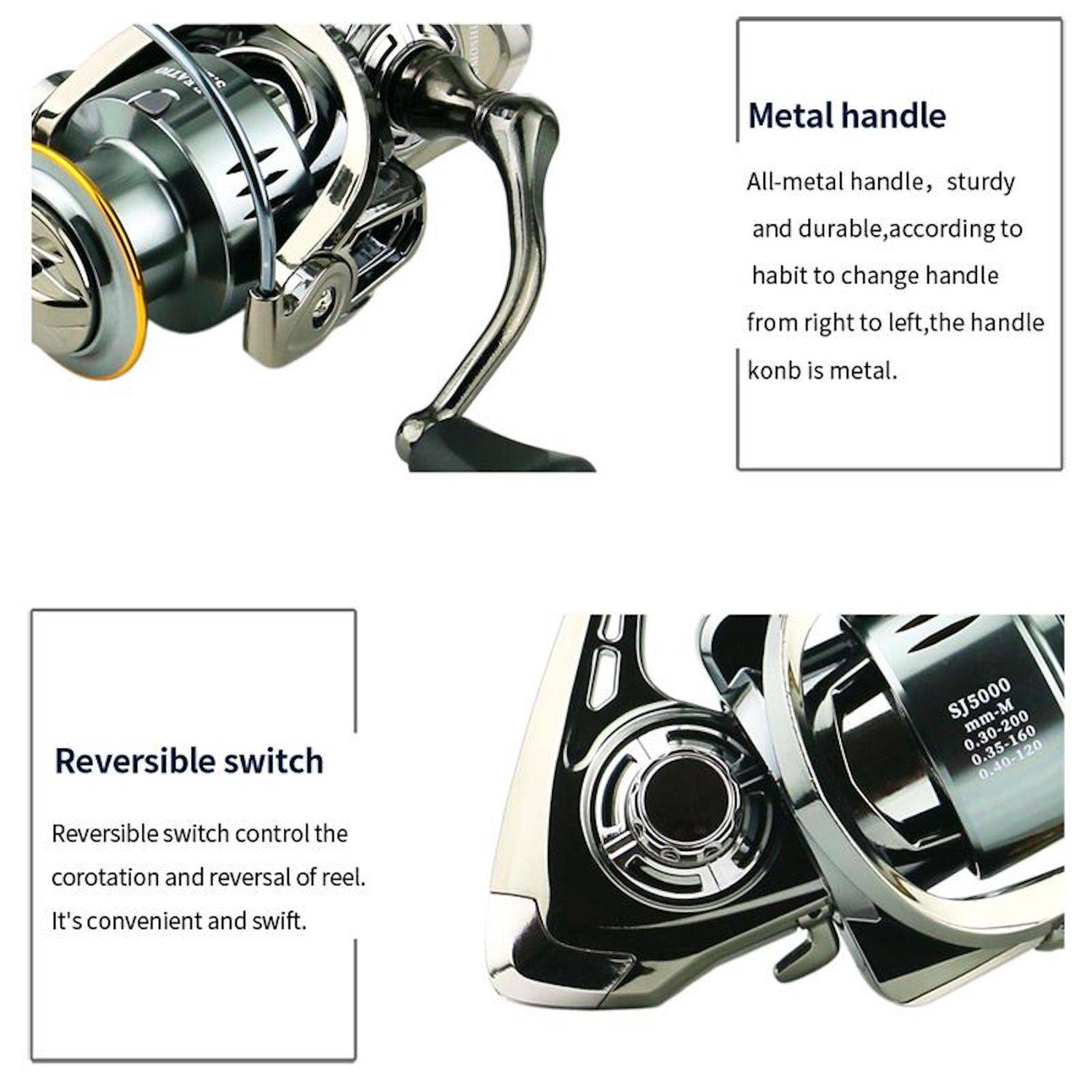 YUMOSHI SJ5000 Spinnrolle Angelspule Vollmetall Salzwasser Süßwasser 5,2:1