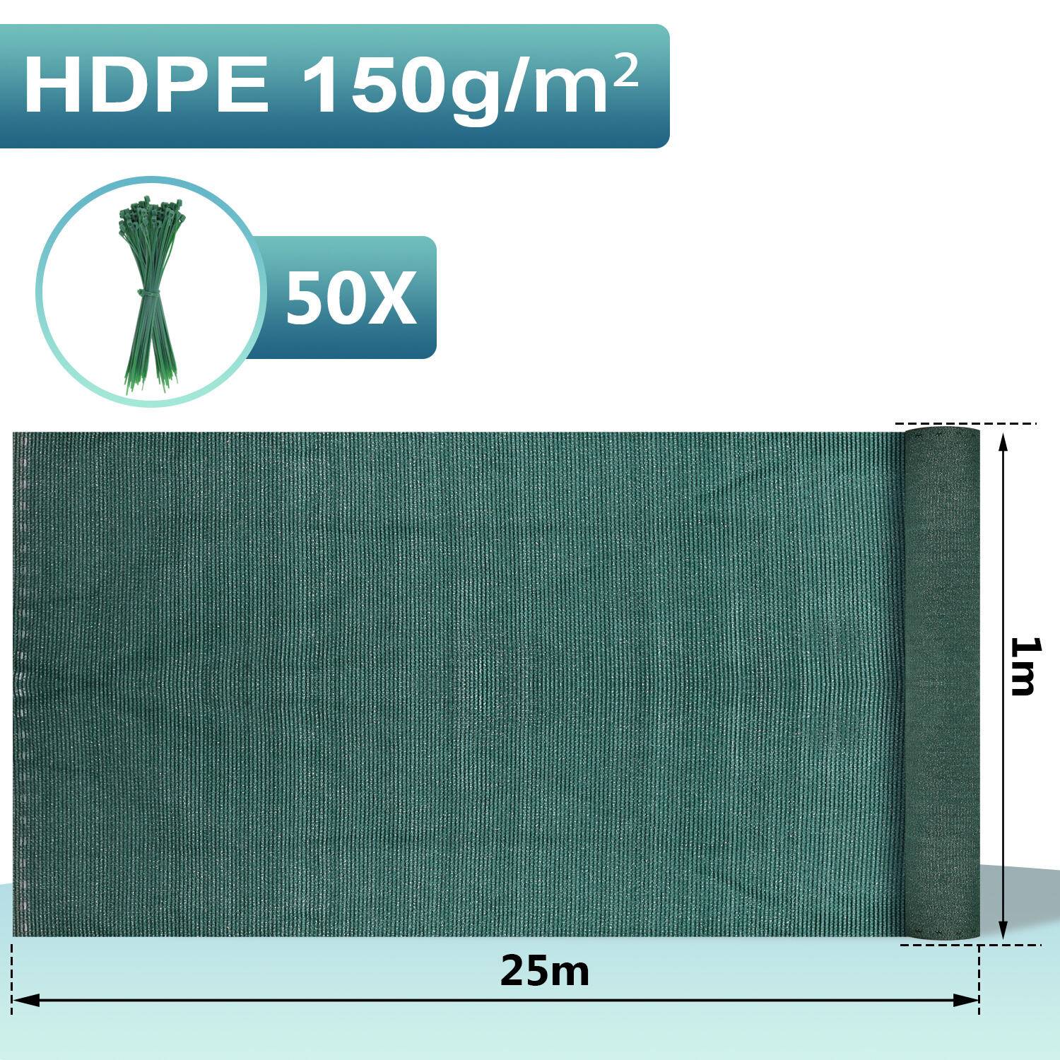 Zaunblende Tennisblende aus HDPE 150 g/m² Sichtschutz Zaunblend 1x25m dunkelgrün