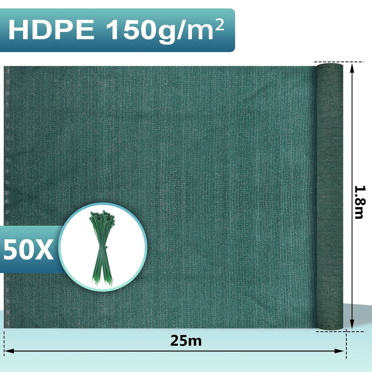 Garten-Sichtschutz Zaunblende HDPE-Zaunblende Sichtschutz 1.8*25m dunkelgrün