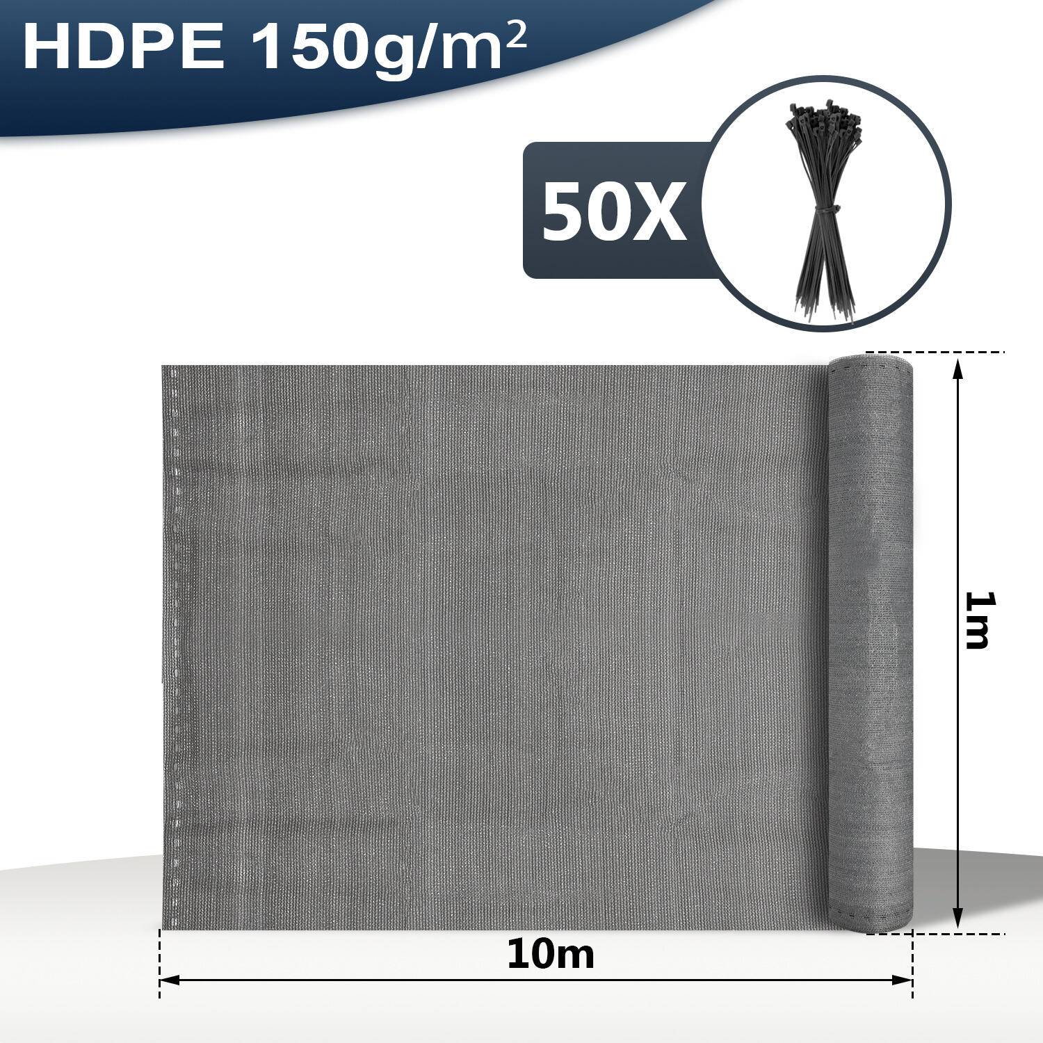 Zaunblende Sichtschutz - Tennissichtschutz Zaunblende Grau 1x10 m HDPE 150 g/m²
