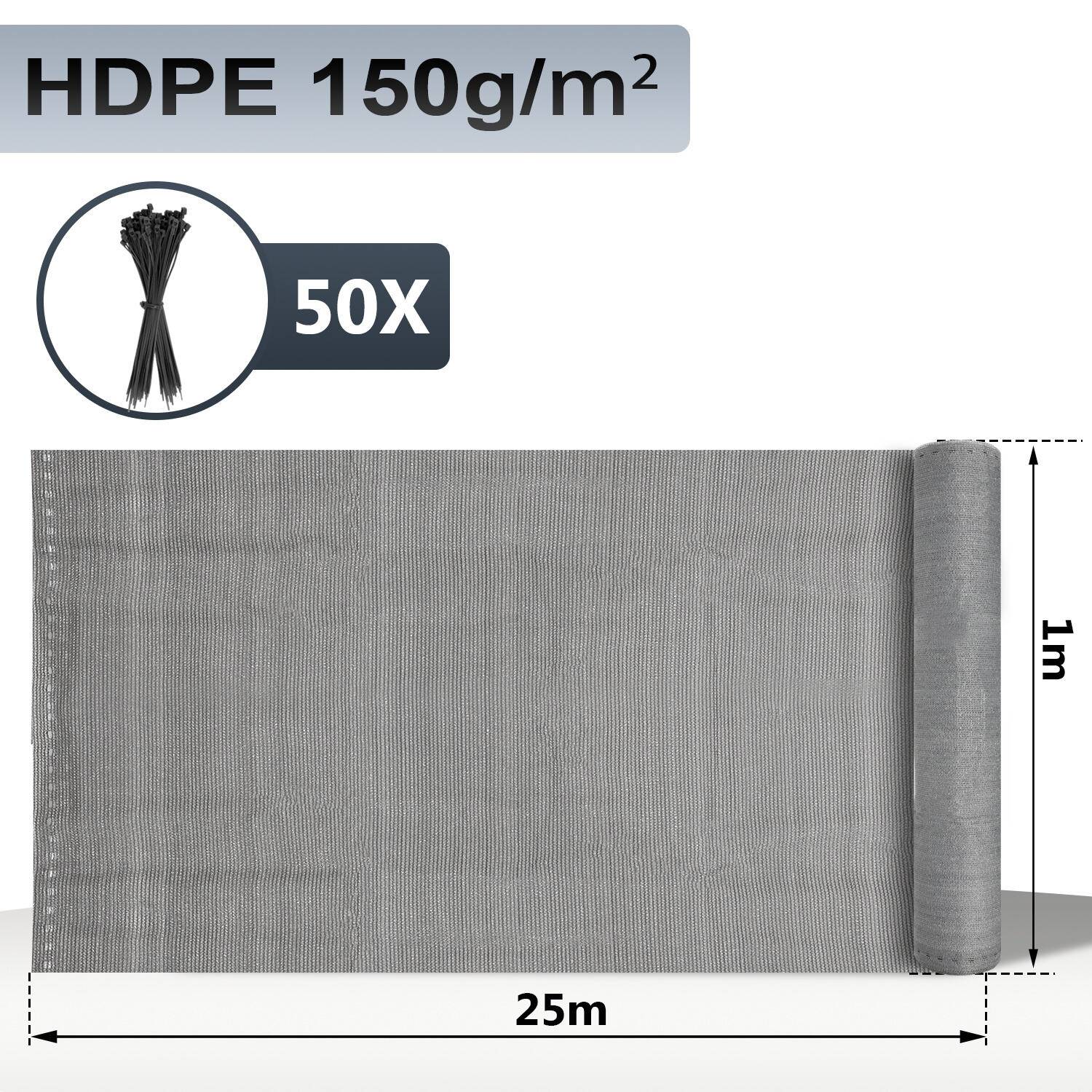 Garten-Sichtschutz Zaunblende HDPE-Zaunblende Sichtschutz 1x25m grau