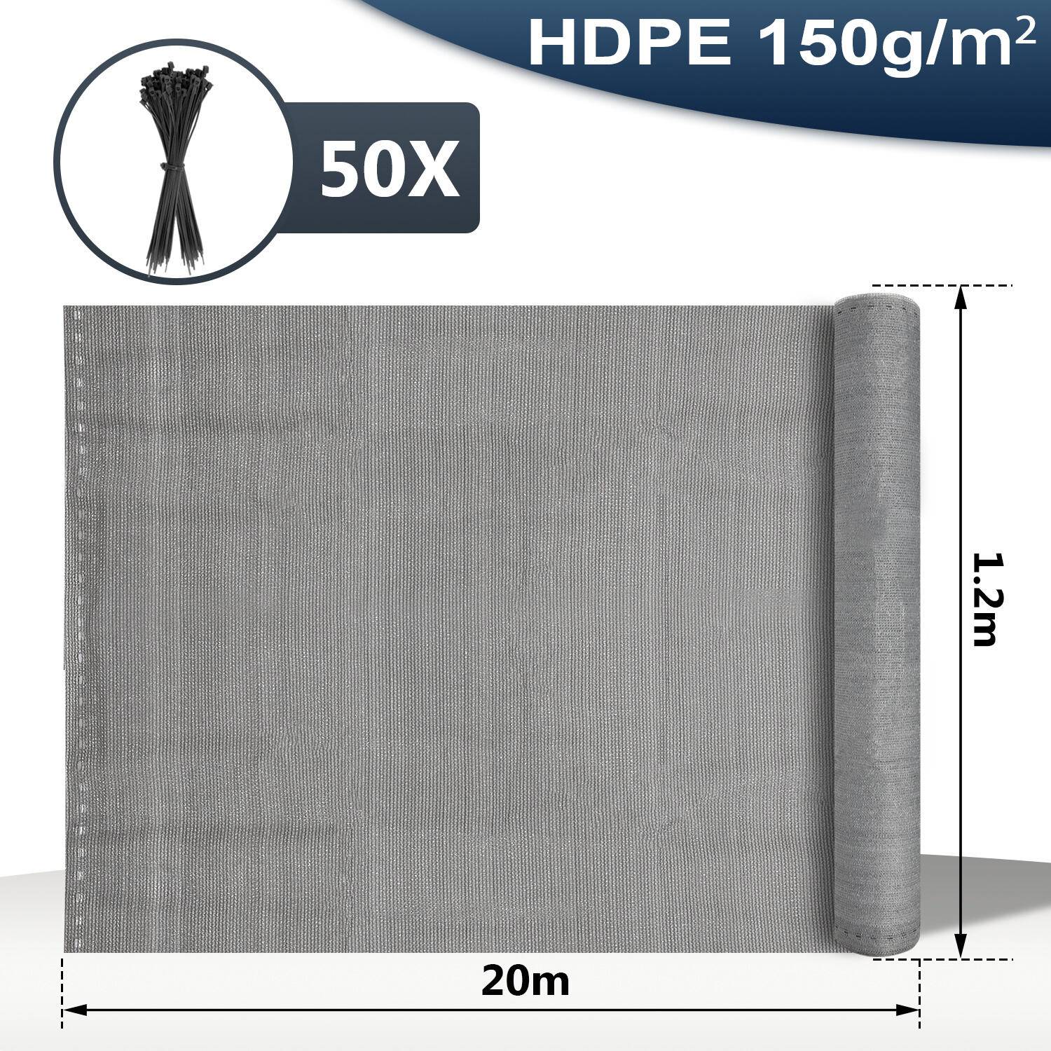 Zaunblende Sichtschutz - Tennissichtschutz Zaunblende Grau 1,2x20 m HDPE 150 g/m²