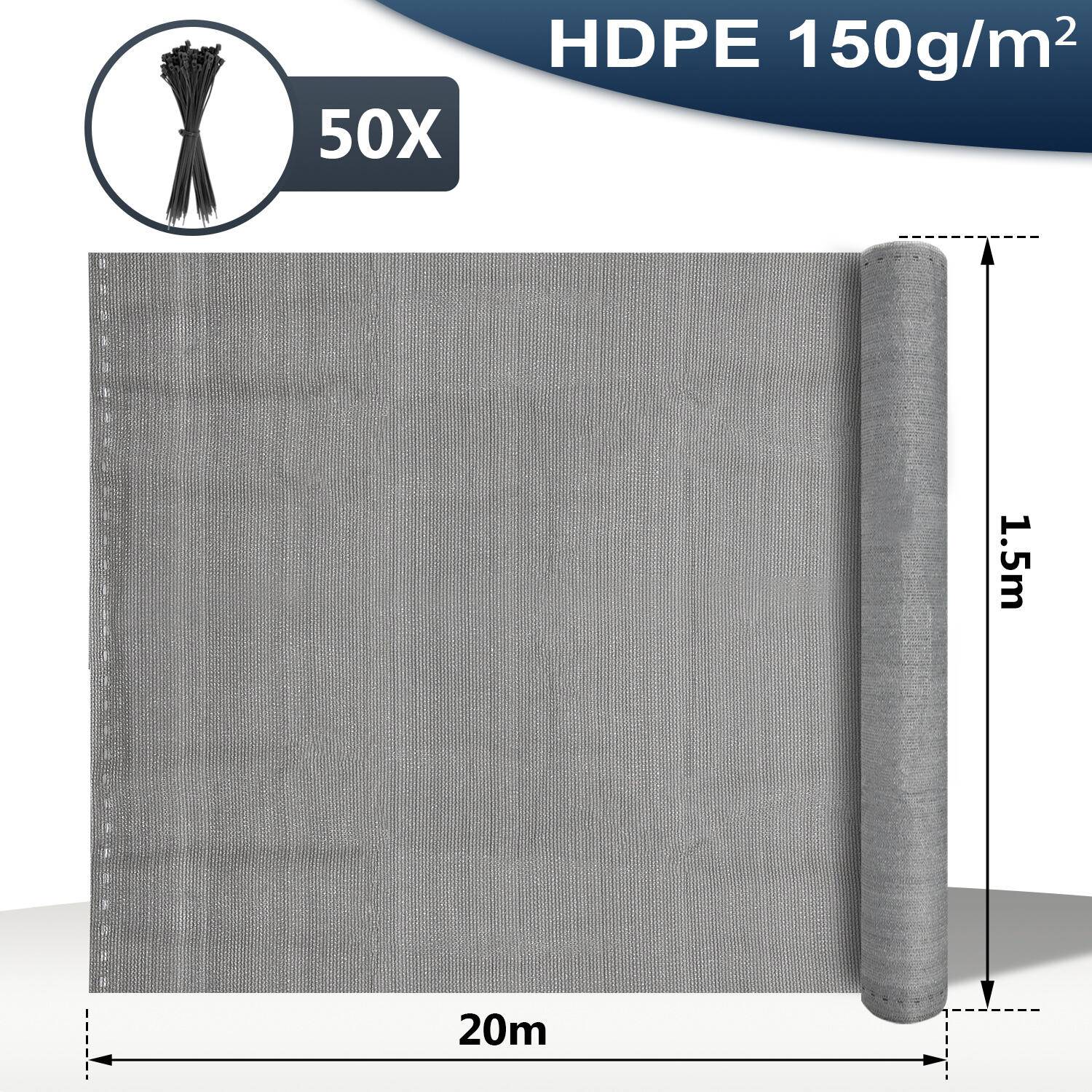 Garten-Sichtschutz Zaunblende HDPE 1.5*20m Grau