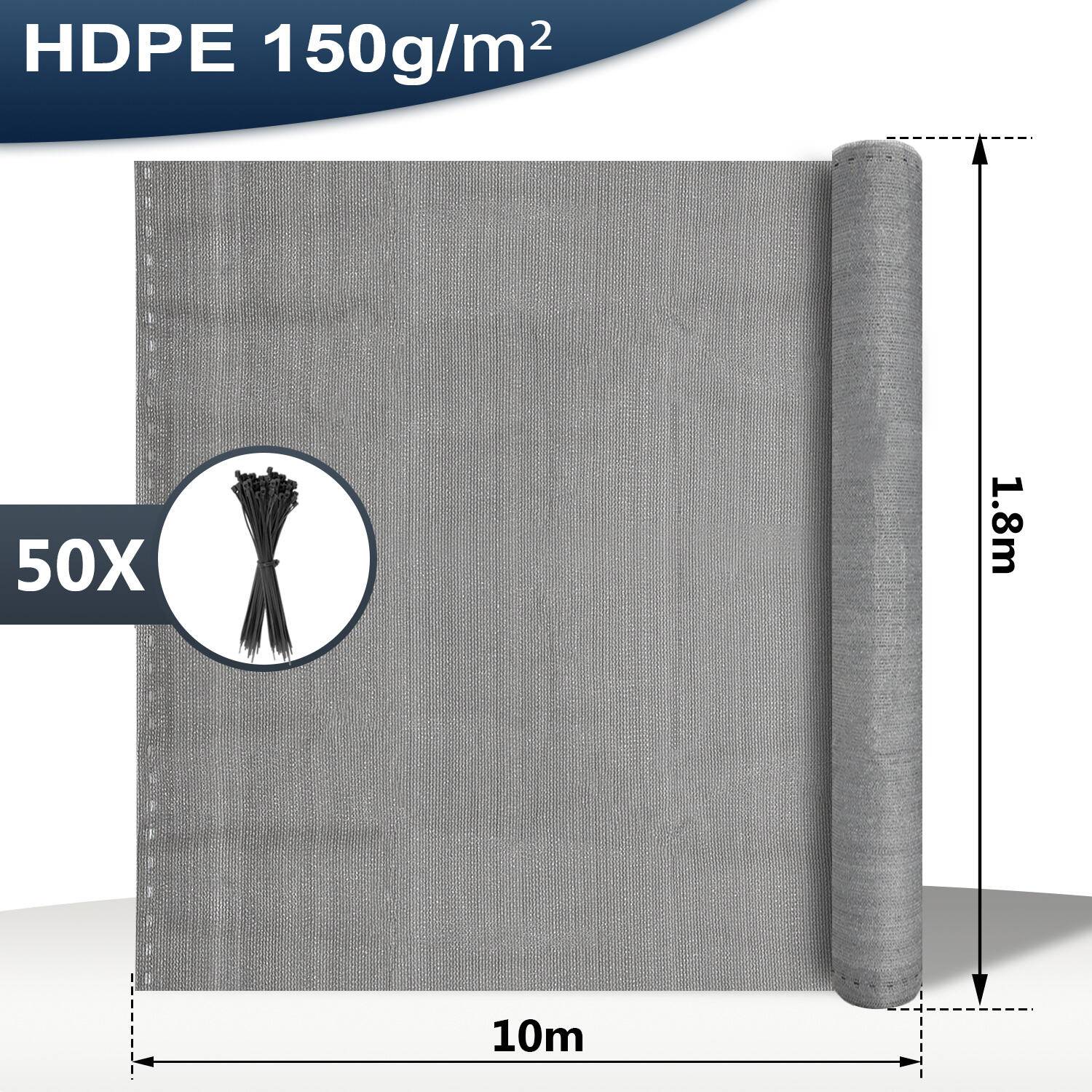Zaunblende Sichtschutz - Tennissichtschutz Zaunblende Grau 1,8x10 m HDPE 150 g/m²