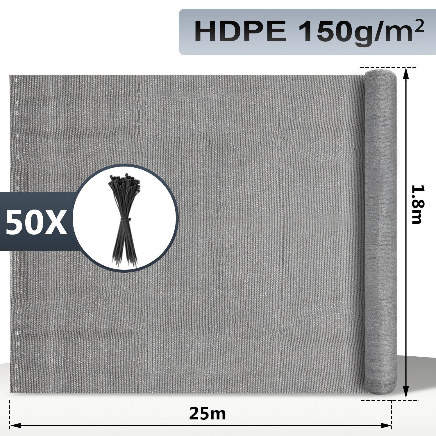 Zaunblende Sichtschutz - Tennissichtschutz Zaunblende Grau 1,8x25 m HDPE 150 g/m²