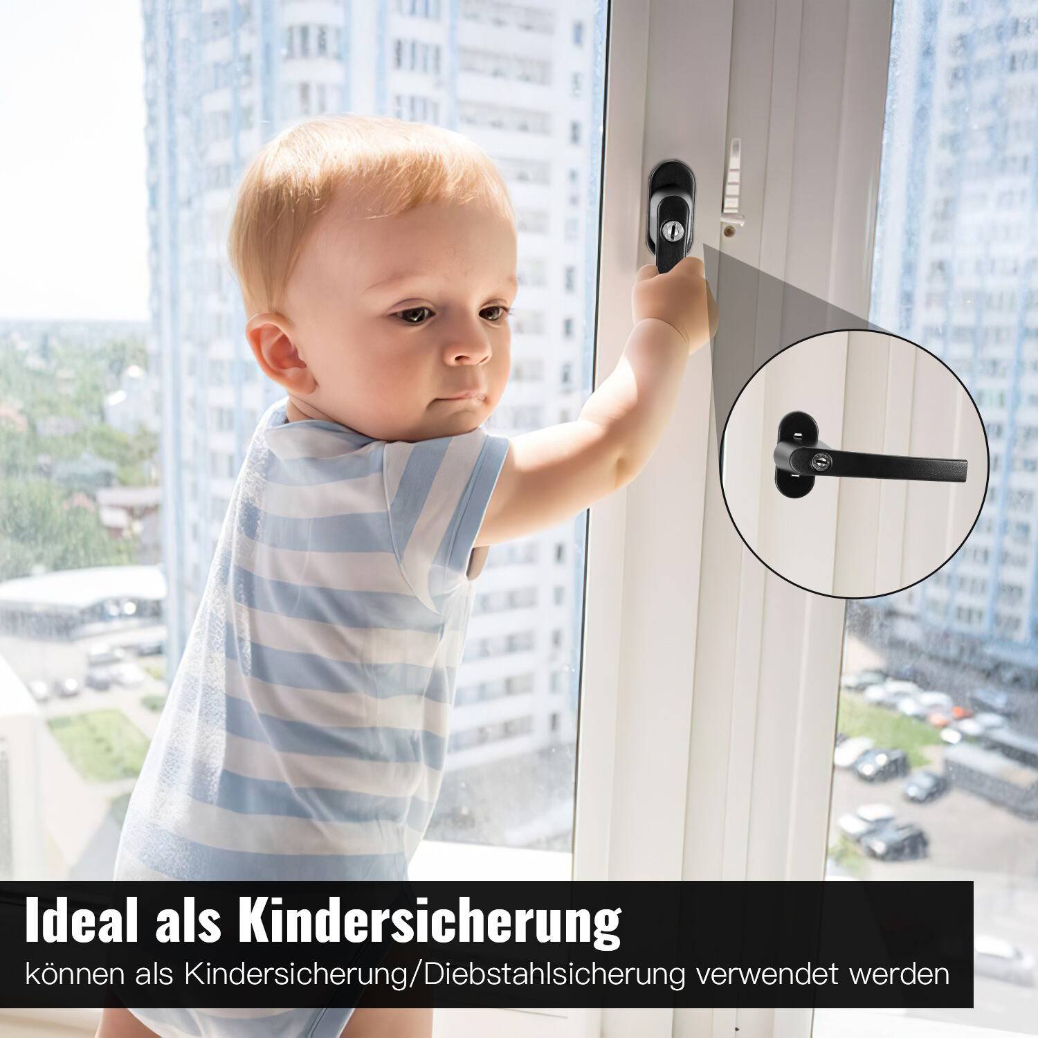 16x Fenstergriff Abschließbar mit Schloss Schlüssel Kindersicherung Stahl Stiftlänge 35mm Sicherheitsfenstergriff Weiß