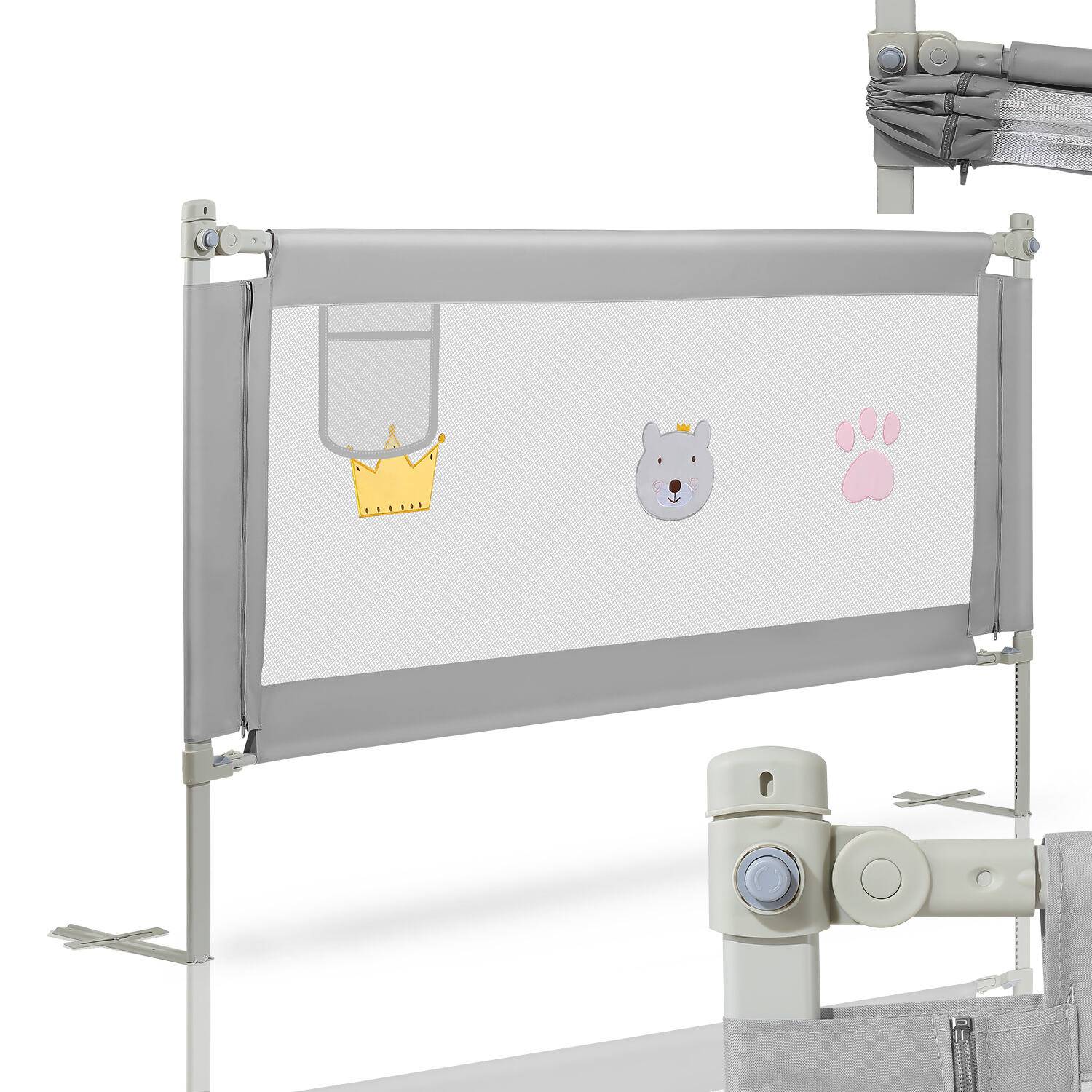 Bettgitter Bettschutzgitter Kinderbettgitter 200cm Babybettgitter Gitter Kinderbett Fallschutz Bett gray