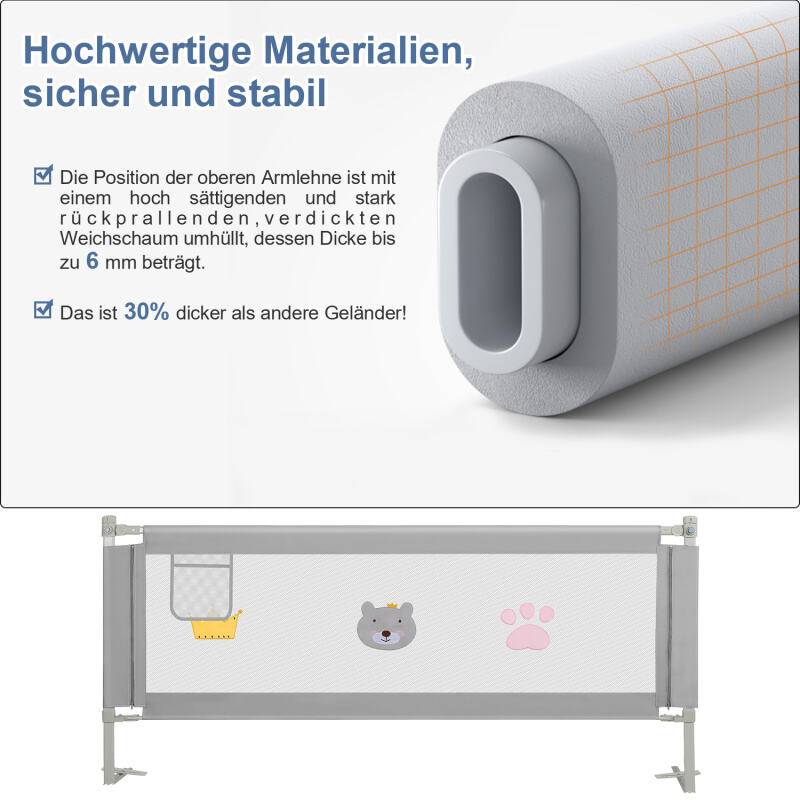 Bettgitter Bettschutzgitter Kinderbettgitter 150cm Babybettgitter Gitter Kinderbett Fallschutz Bett gray