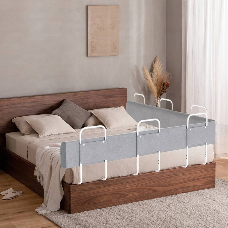 Bettgitter Bettschutzgitter 5-Loch Höhenverstellbar 150cm Rausfallschutz Bett, Kinderbettgitter, Babybettgitter Sicher, Einfach zu Montieren, Grau