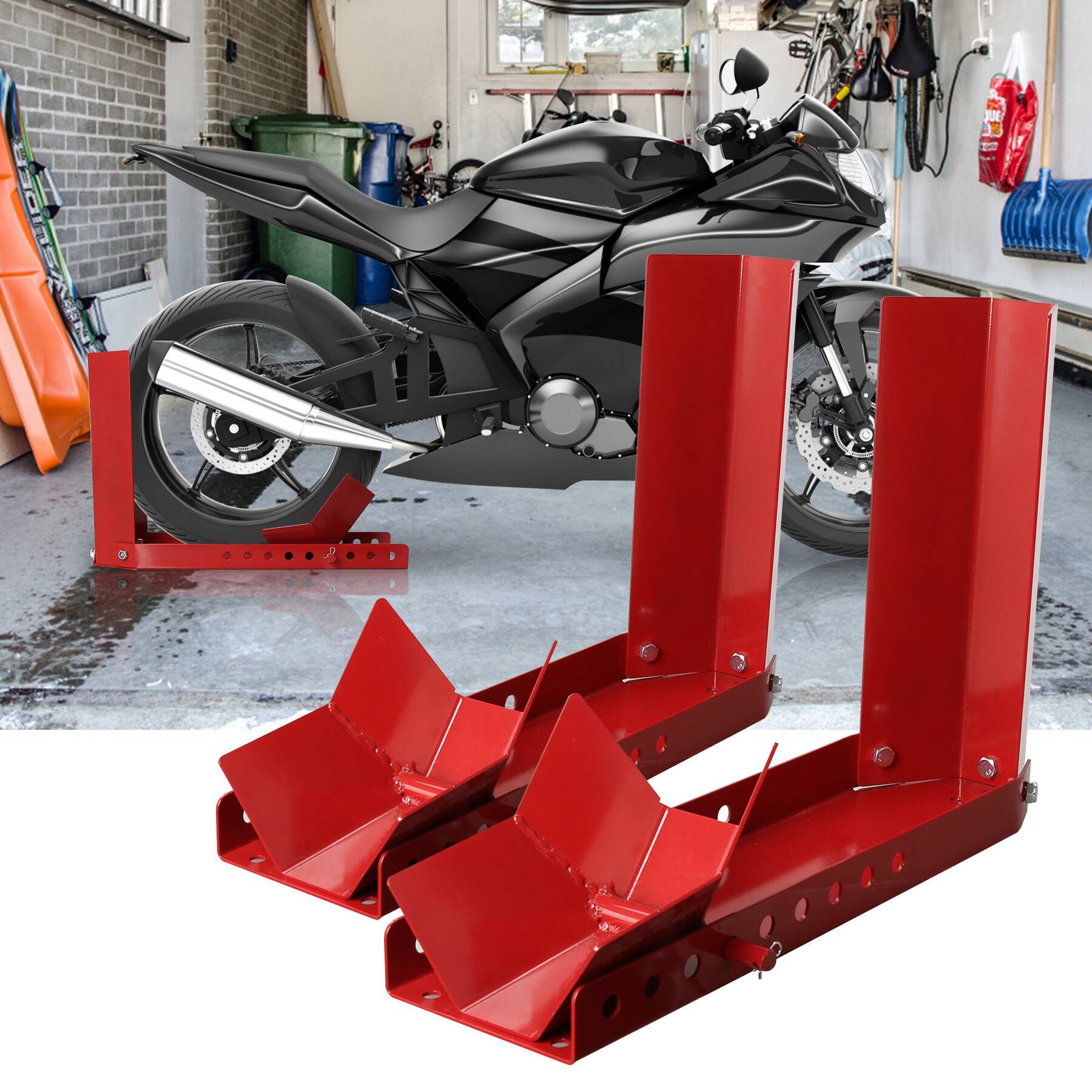 Motorradständer 9 Löcher , Mobile Motorrad Ständer aus Stahl Radwippe Motorradwippe Motorrad Radklemme (2 Stück)