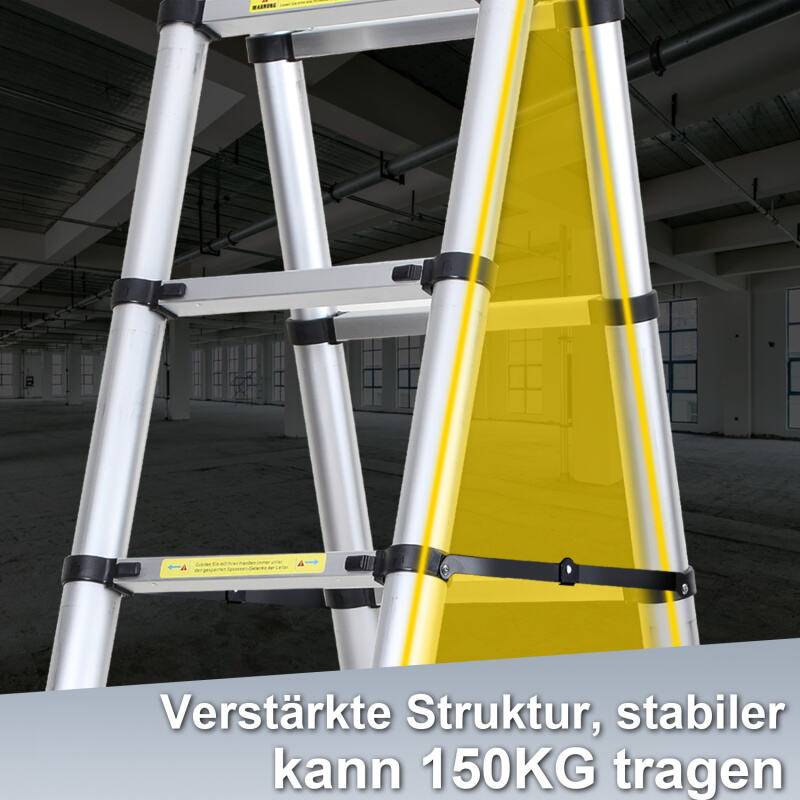 Teleskopleiter Ausziehleiter Klappleiter Stabil Aluminium Stehleiter 1,9m+1,9m Silber ohne haken Mit Stabilisator Mit Rädern