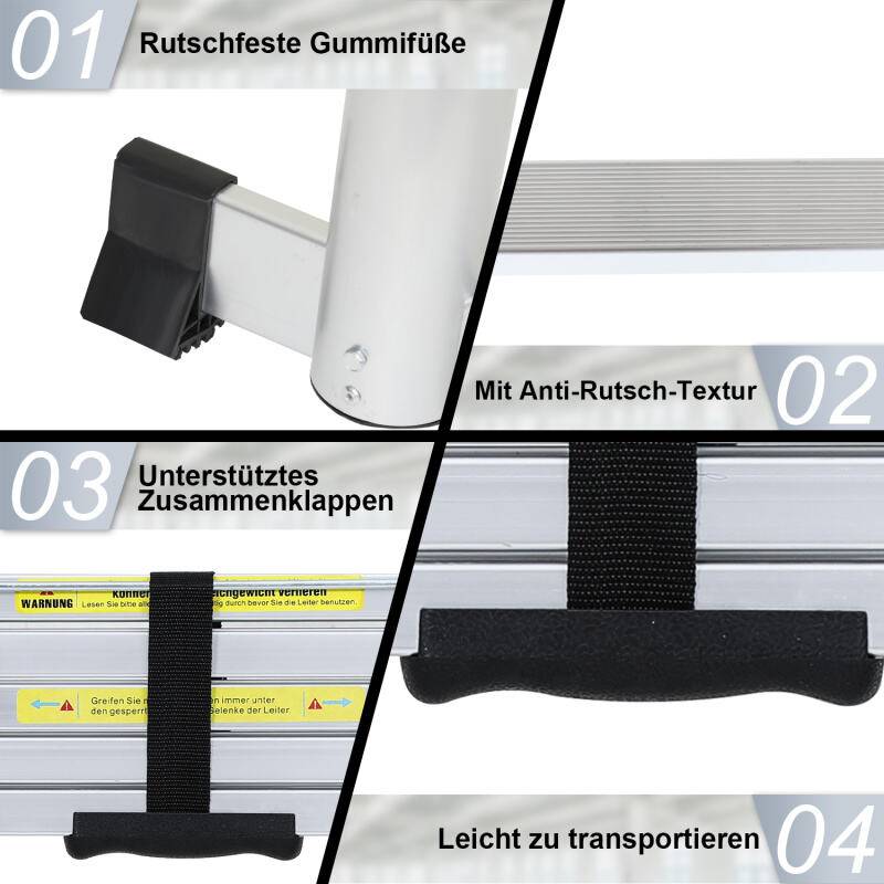 Teleskopleiter Ausziehleiter Klappleiter Stabil Aluminium Stehleiter Silber ohne haken Mit Stabilisator Mit Rädern 1,9m+1,9m